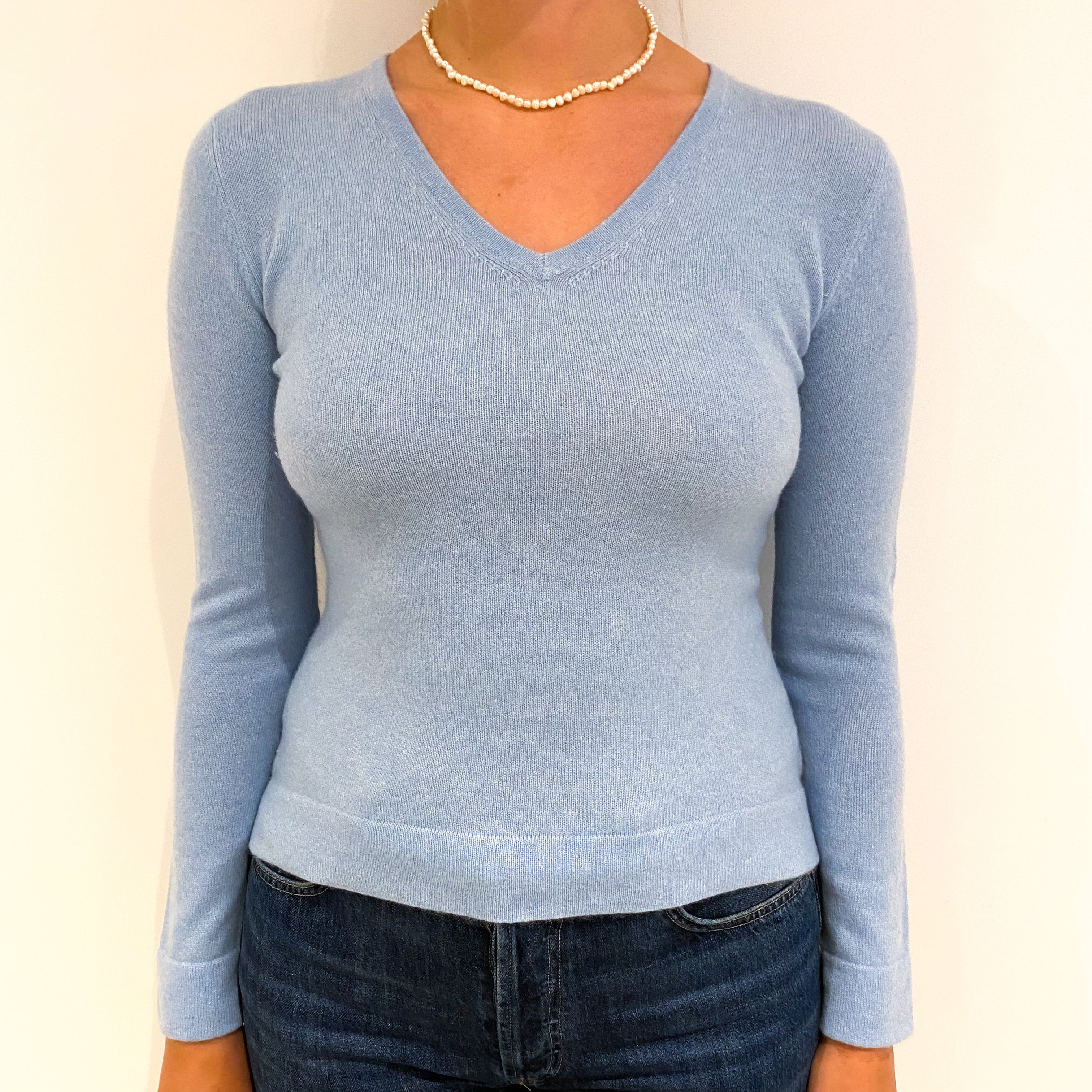 Powder Blue Cashmere V-Neck Jumper Small