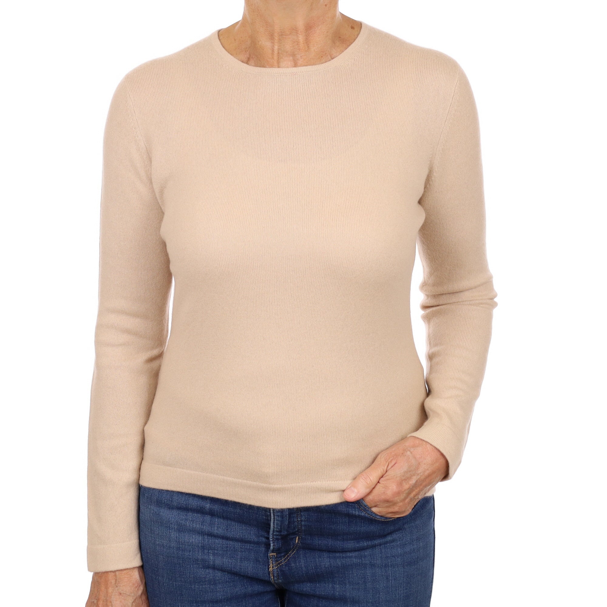 Buff Beige Cashmere Crew Neck Jumper Medium