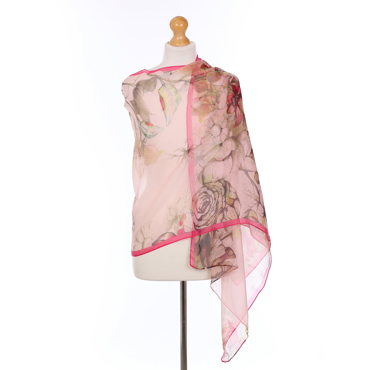Brand New Fraas Pink Floral Silk Scarf
