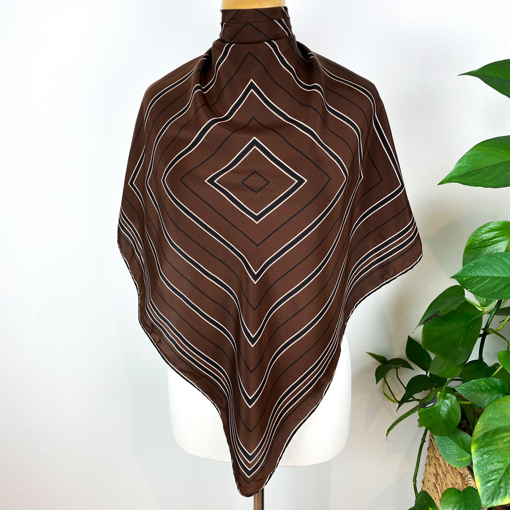 Vintage Jaeger Dark Brown Striped Silk Scarf