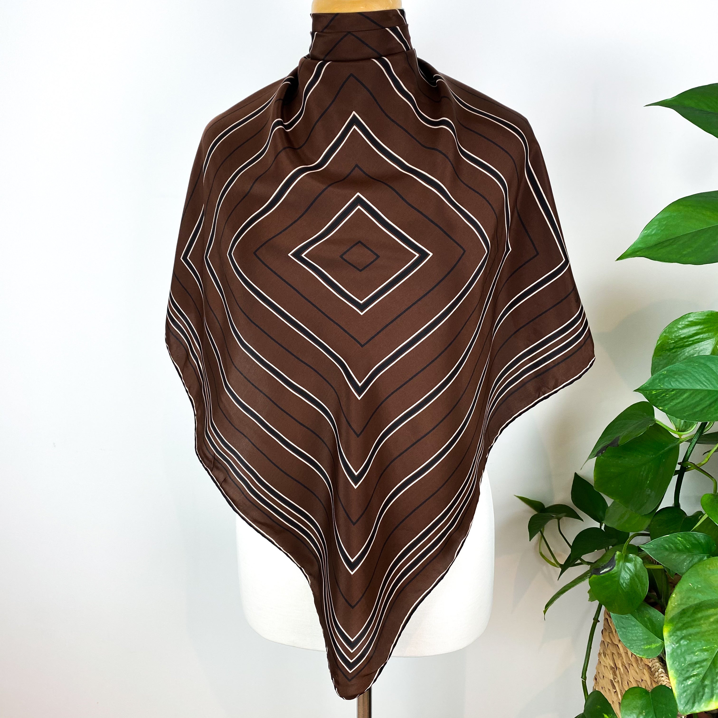 Vintage Jaeger Dark Brown Striped Silk Scarf