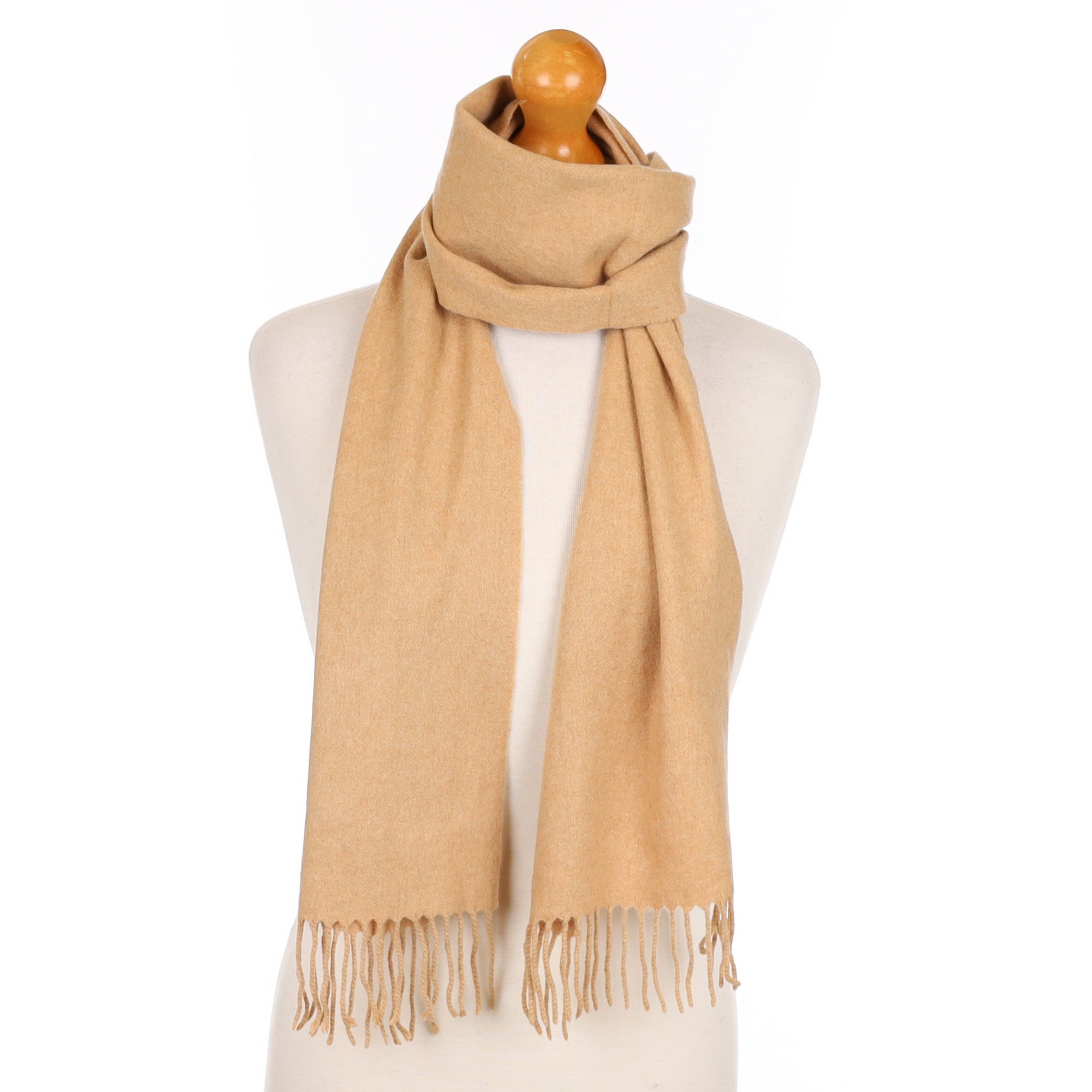 Pale Caramel Cashmere Fringed Woven Scarf