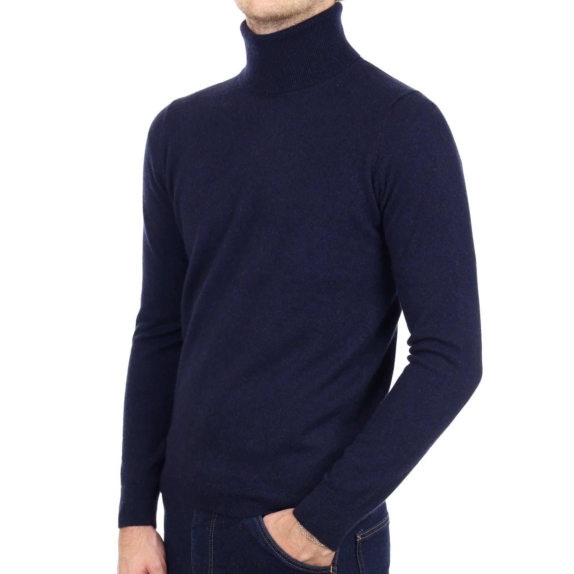Men's Navy Blue Cashmere Polo Neck Jumper Large