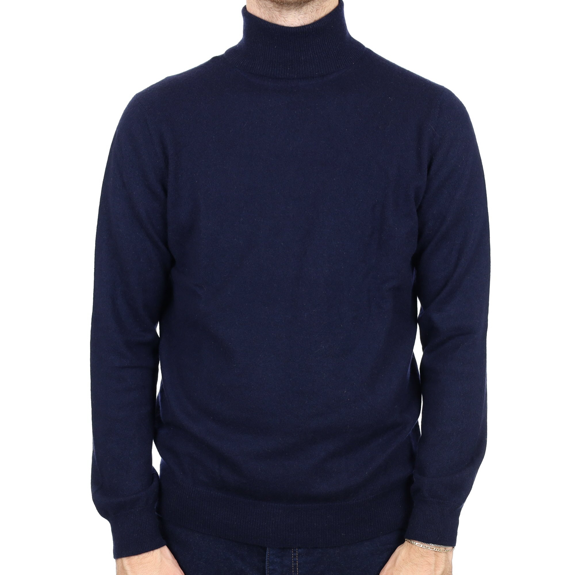 Men's Navy Blue Cashmere Polo Neck Jumper Large