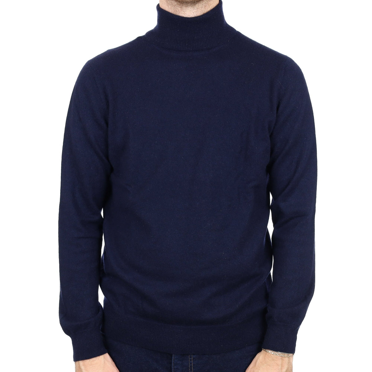 Men's Navy Blue Cashmere Polo Neck Jumper Large