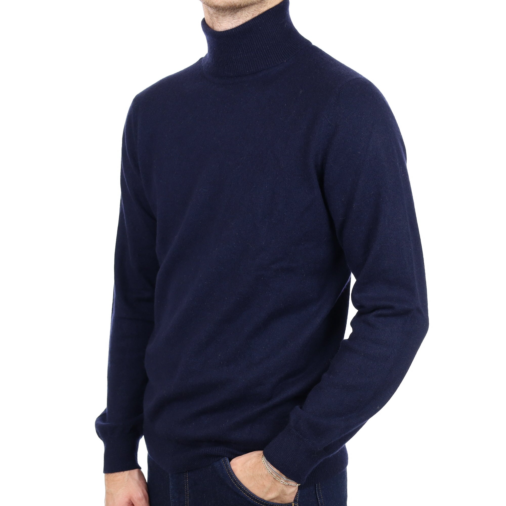 Men's Navy Blue Cashmere Polo Neck Jumper Large