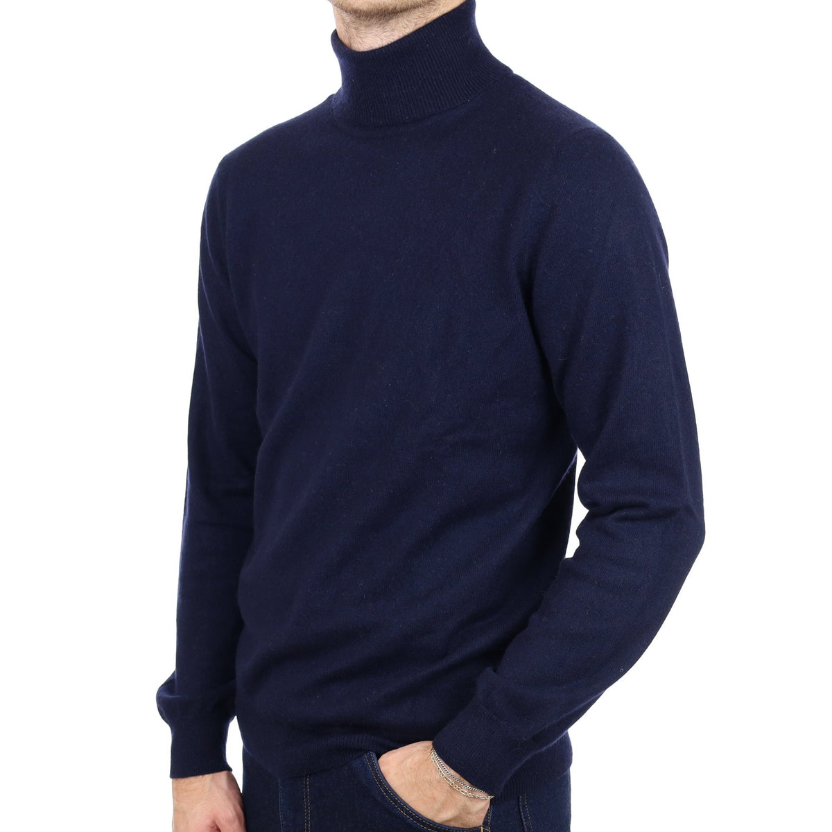 Men's Navy Blue Cashmere Polo Neck Jumper Large