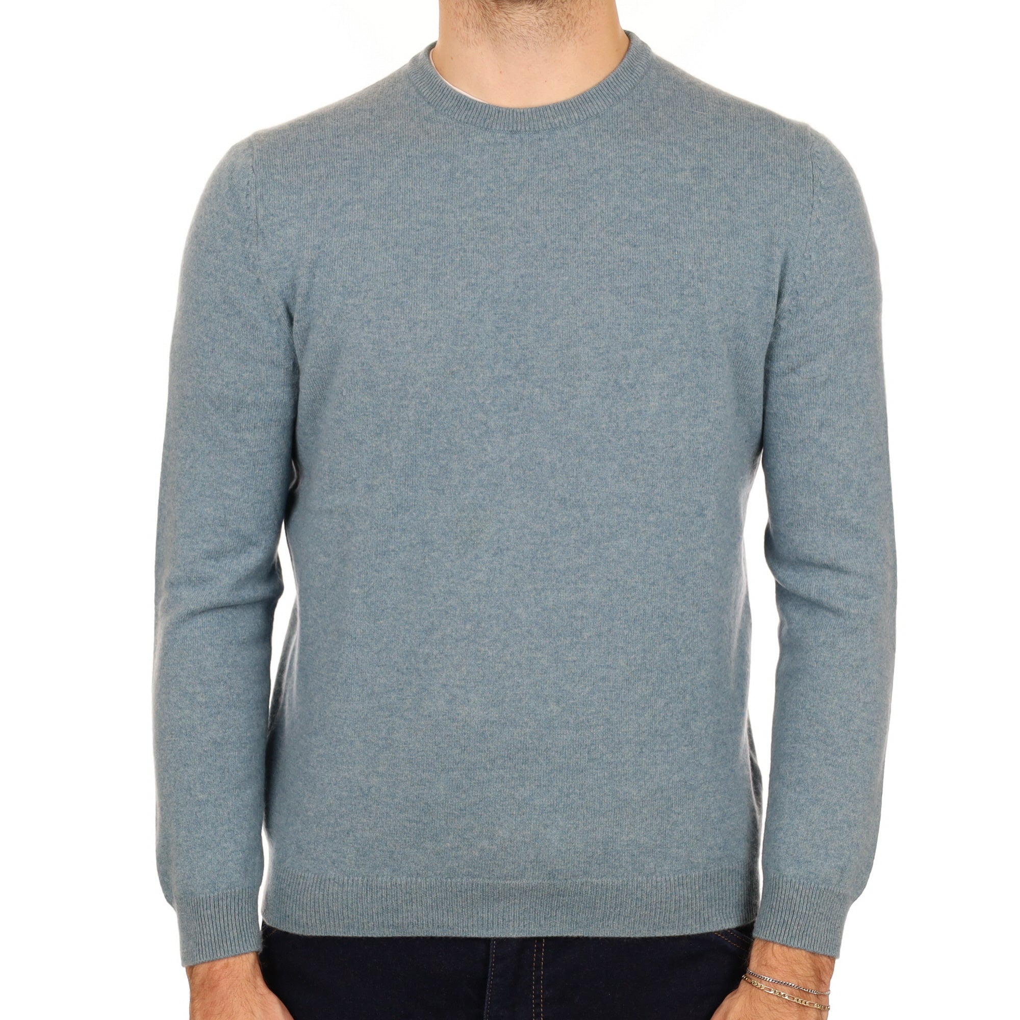 Men's Paul Costello Deep Opal Blue Cashmere Crew Neck Jumper Large
