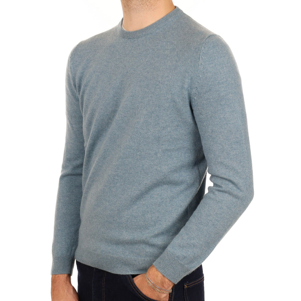 Men's Paul Costello Deep Opal Blue Cashmere Crew Neck Jumper Large