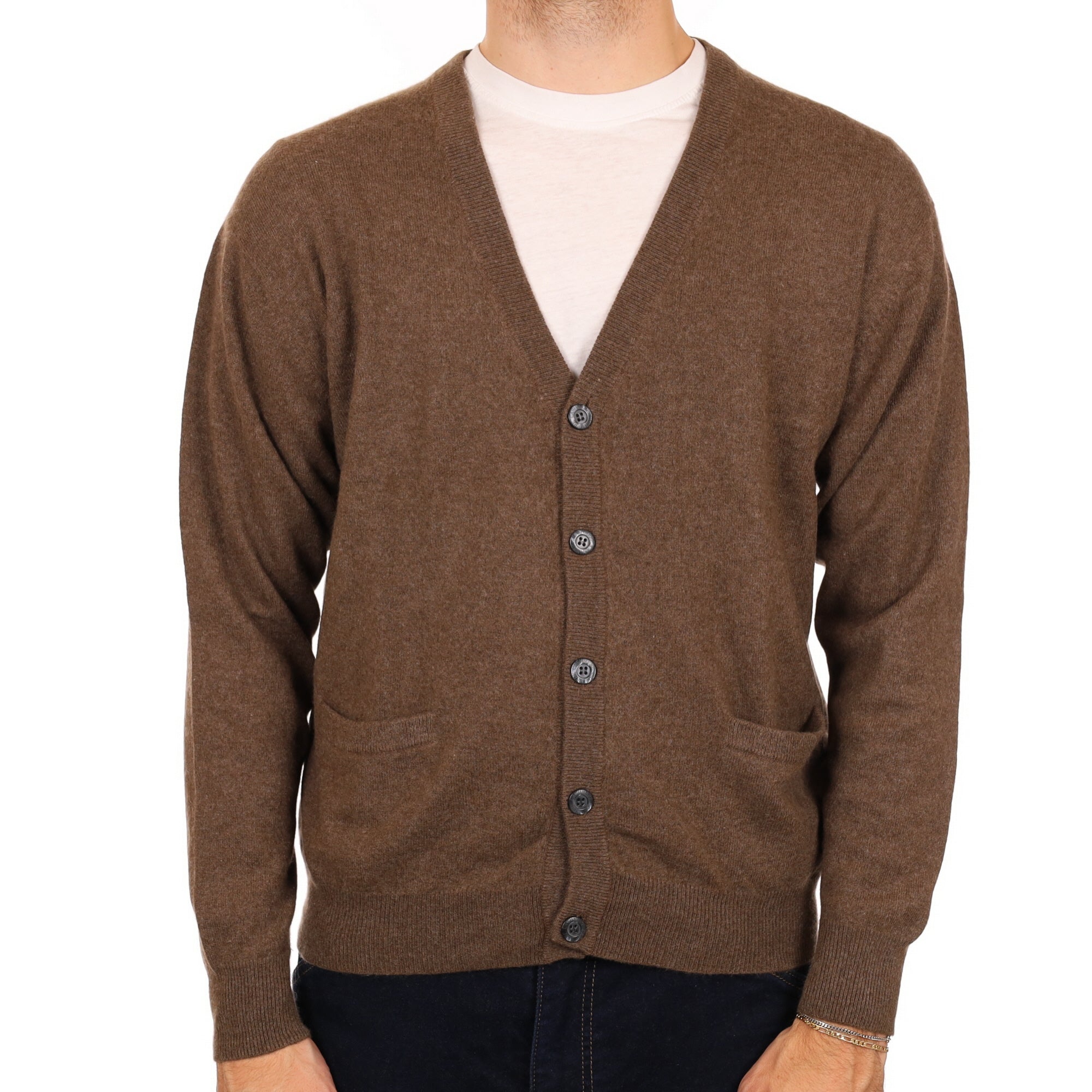 Men's Donkey Brown Cashmere V Neck Cardigan Large
