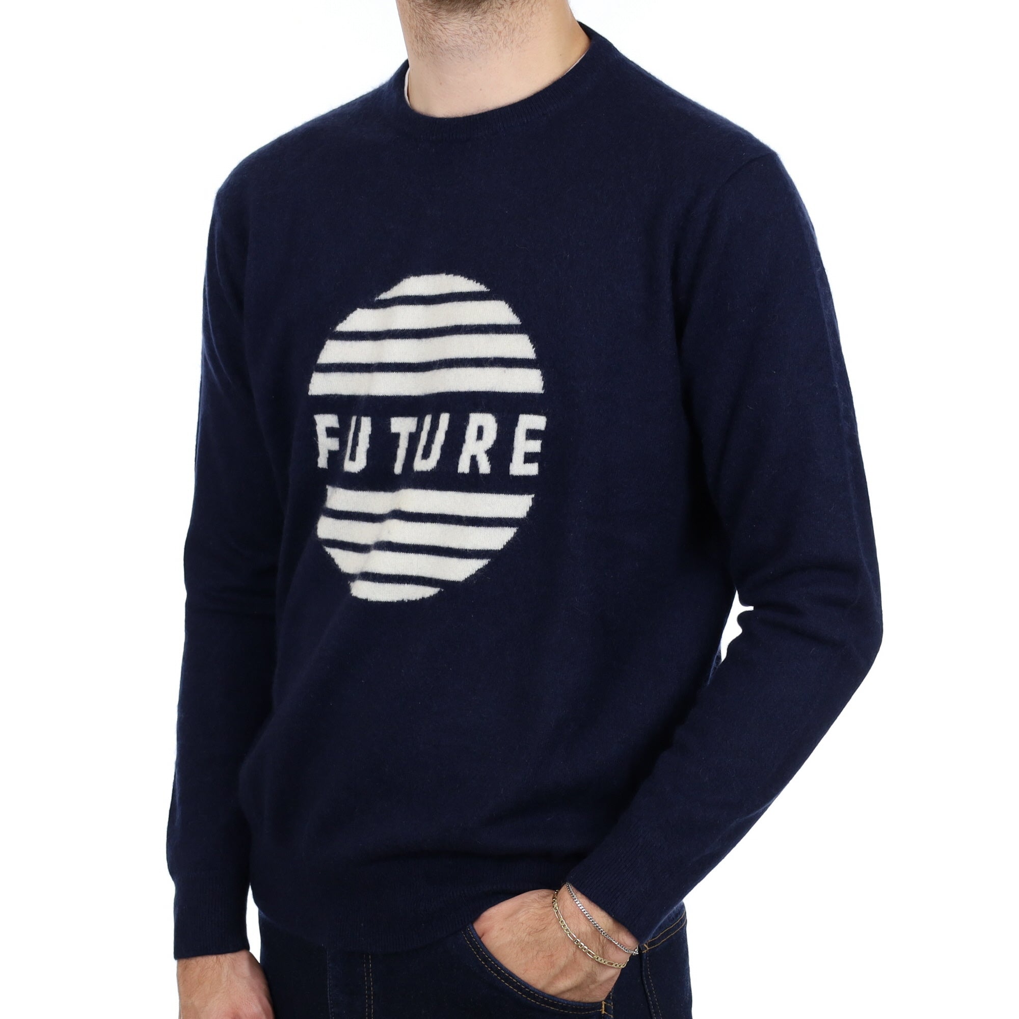 Men's From Future Navy Cashmere Crew Neck Jumper Large