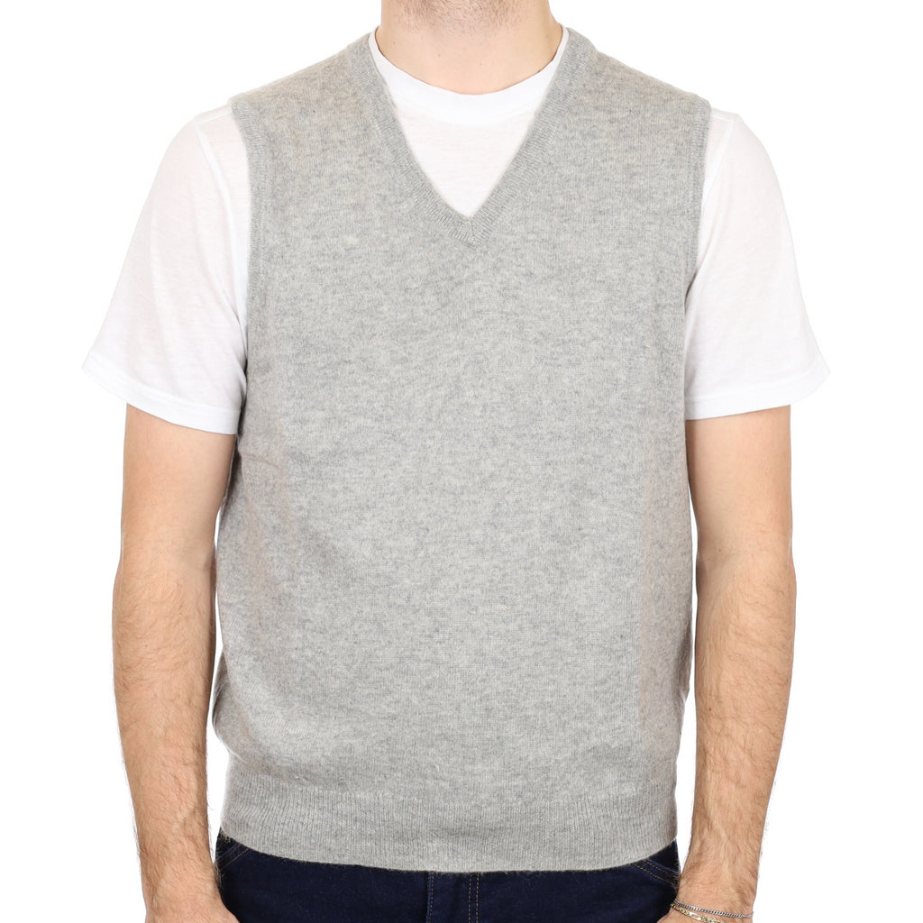 Men's Smoke Grey Cashmere V Neck Sleeveless Jumper Medium