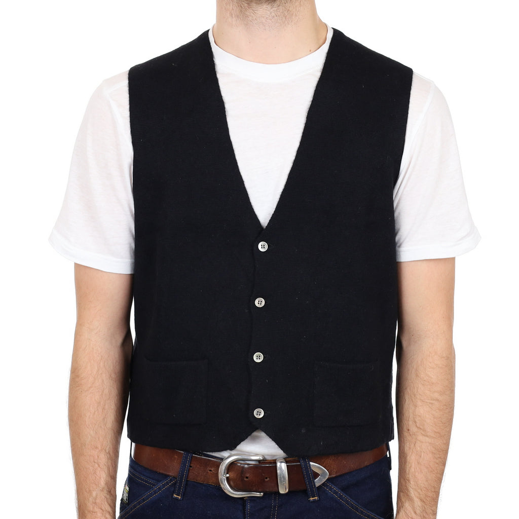 Men's Black Cashmere V Neck Waistcoat Medium