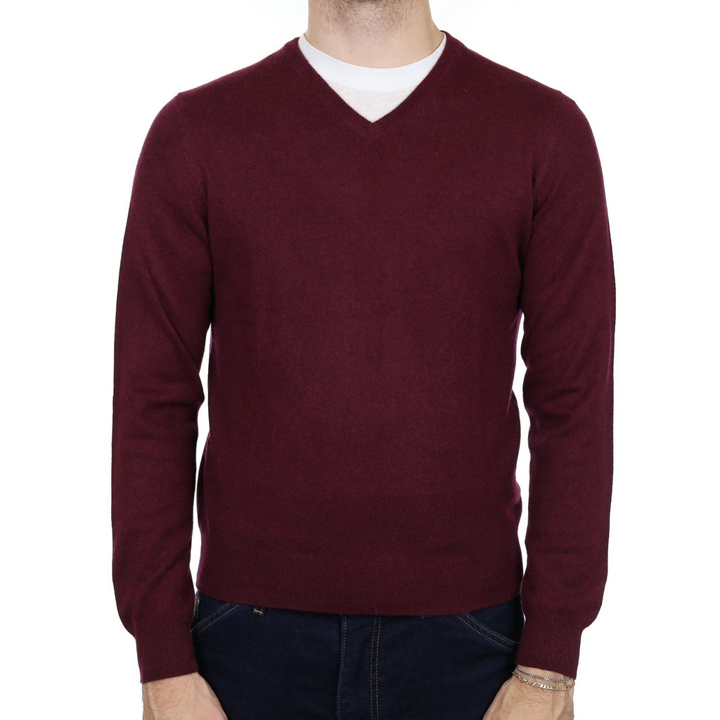 Men's Mulberry Purple Cashmere V Neck Jumper Medium