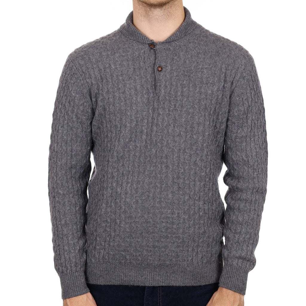Men's Slate Grey Cashmere 1/4 Button Neck Jumper Medium