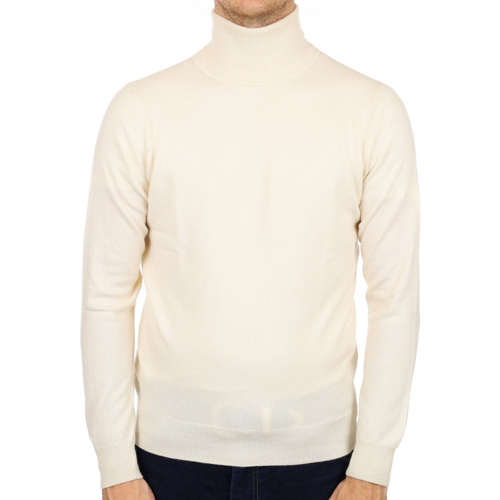 Men's Vanilla Cream Cashmere Polo Neck Jumper Medium