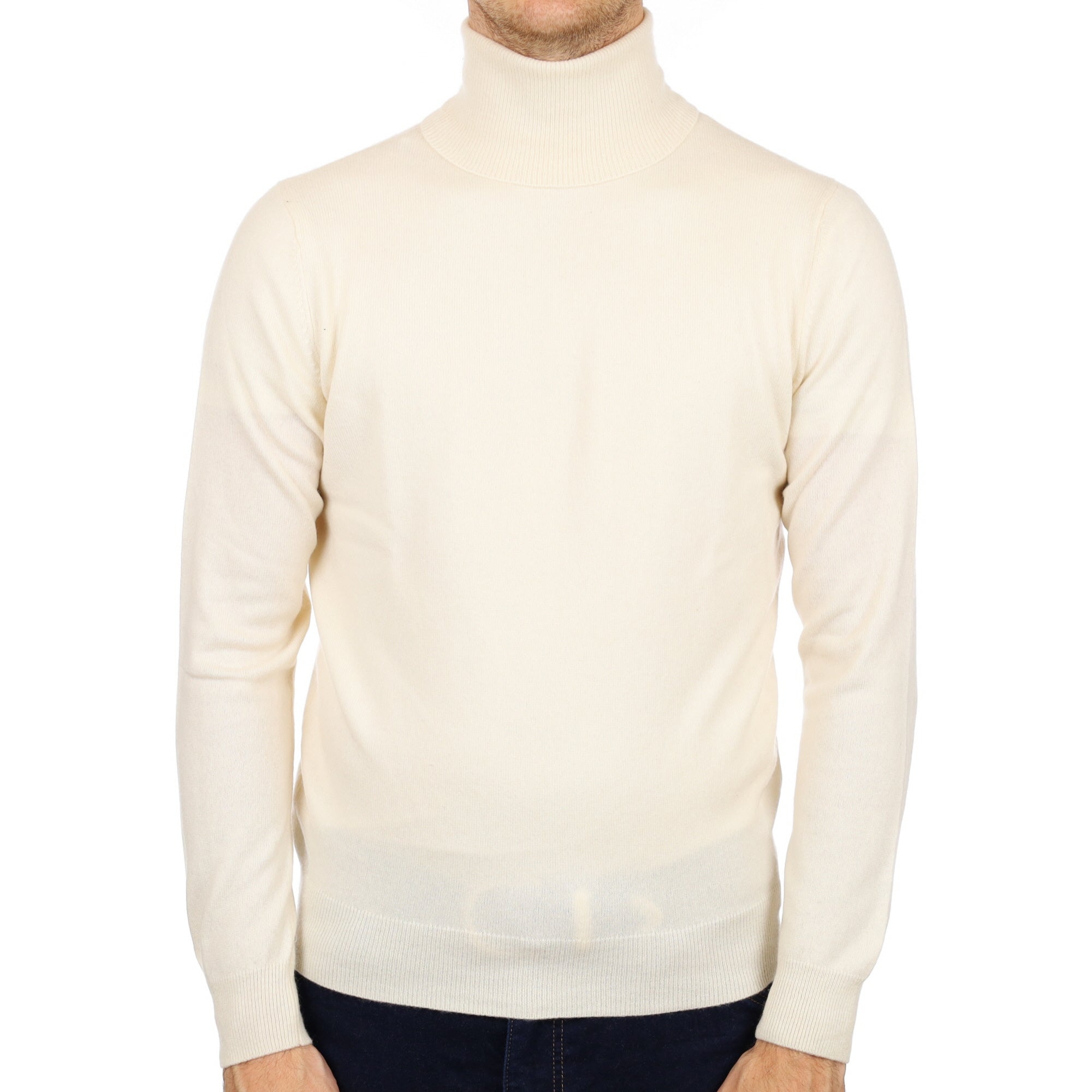 Men's Vanilla Cream Cashmere Polo Neck Jumper Medium
