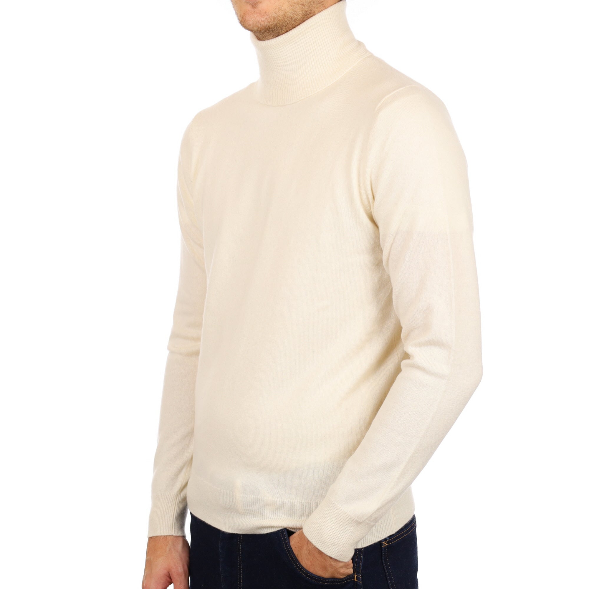 Men's Vanilla Cream Cashmere Polo Neck Jumper Medium