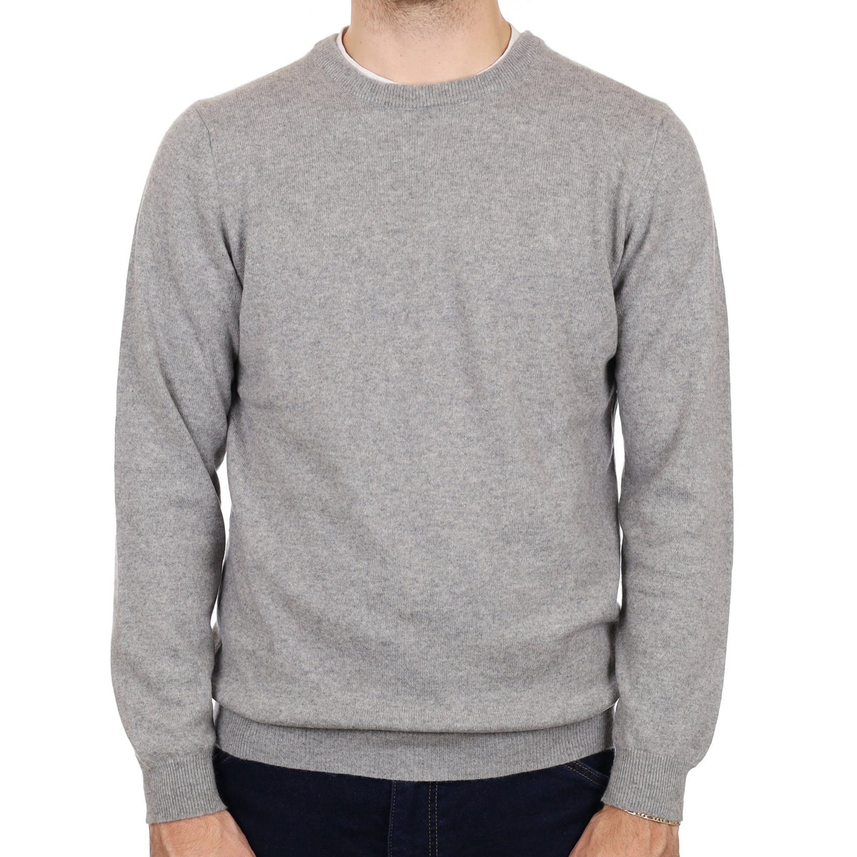 Men's Ash Grey Cashmere Crew Neck Jumper Medium