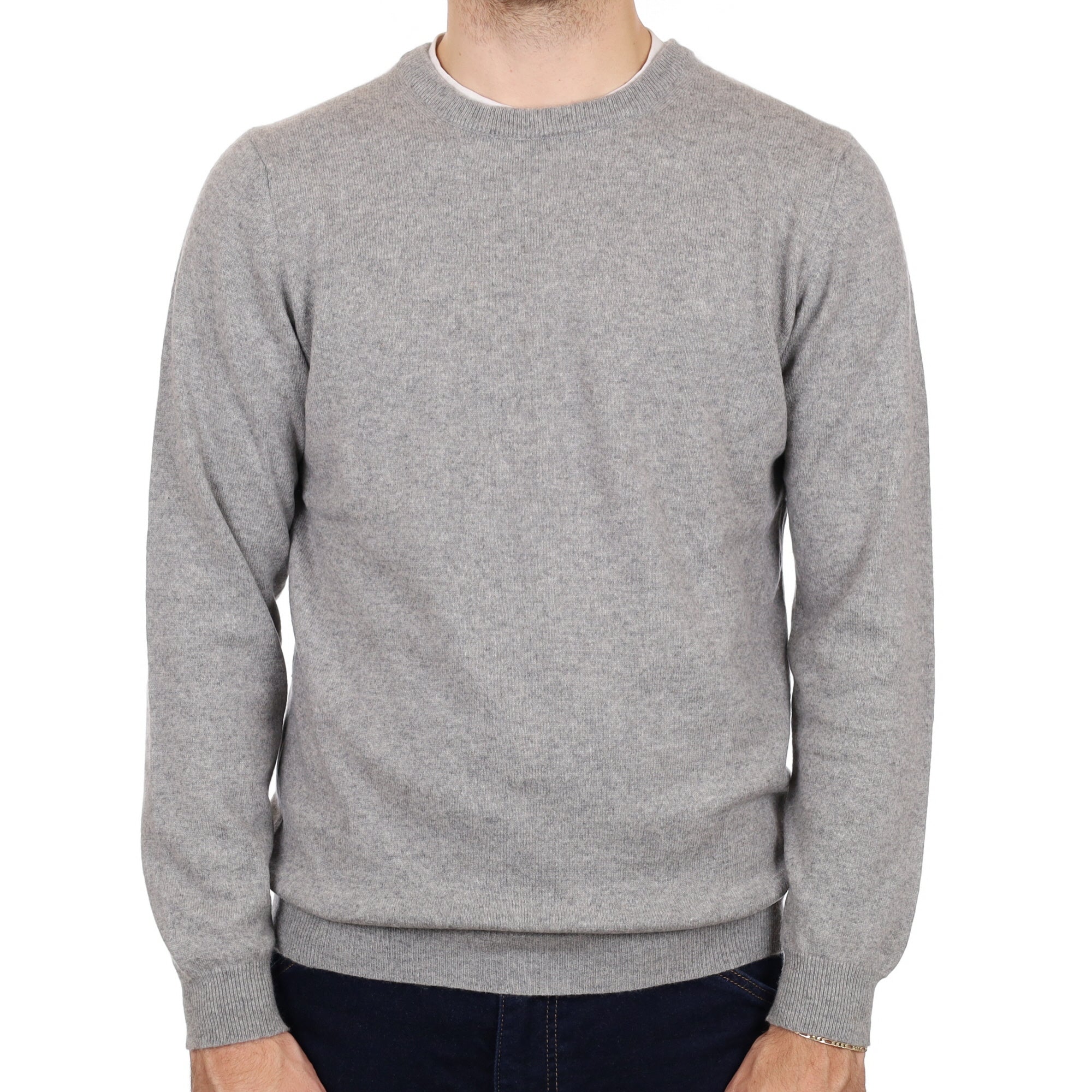 Men's Ash Grey Cashmere Crew Neck Jumper Medium