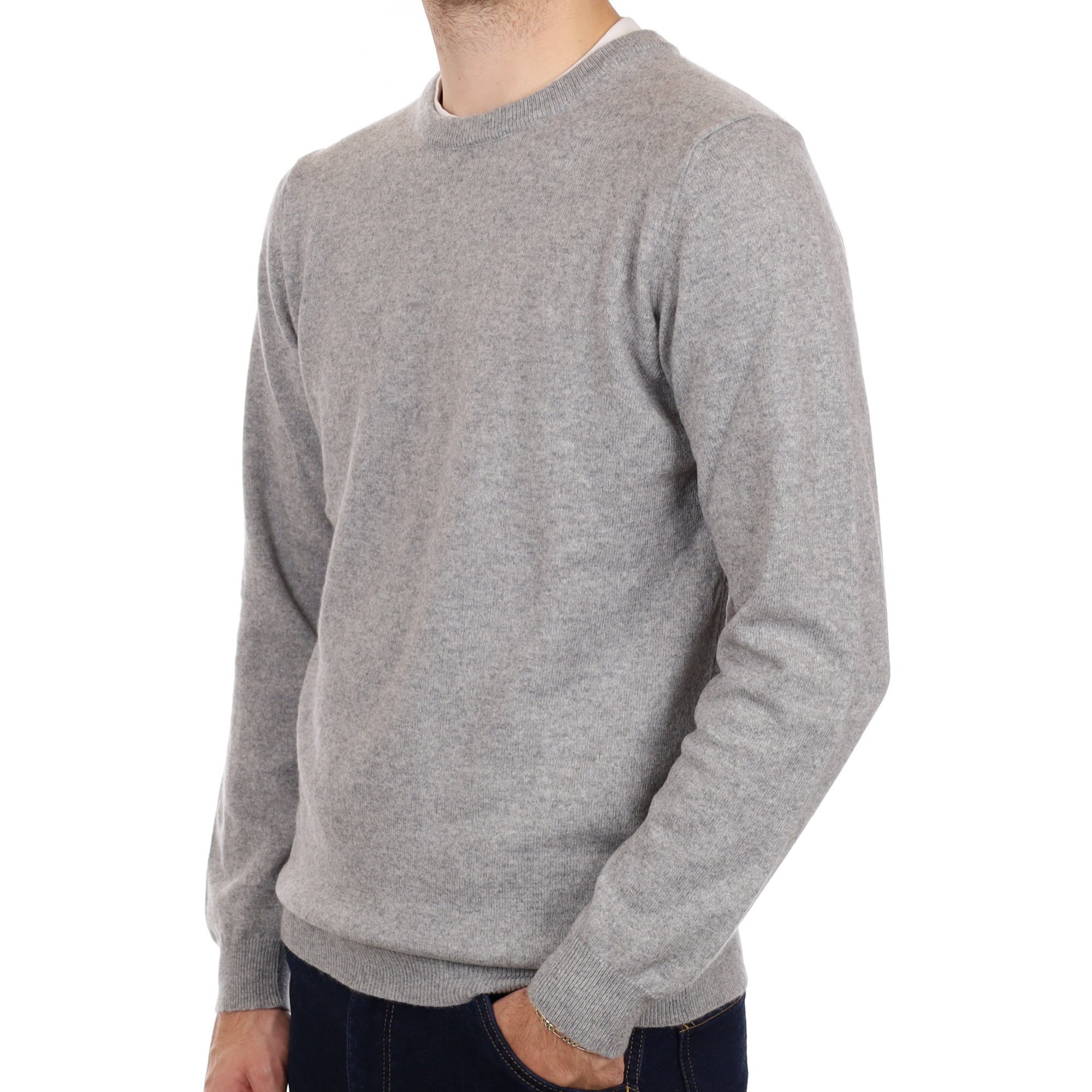 Men's Ash Grey Cashmere Crew Neck Jumper Medium