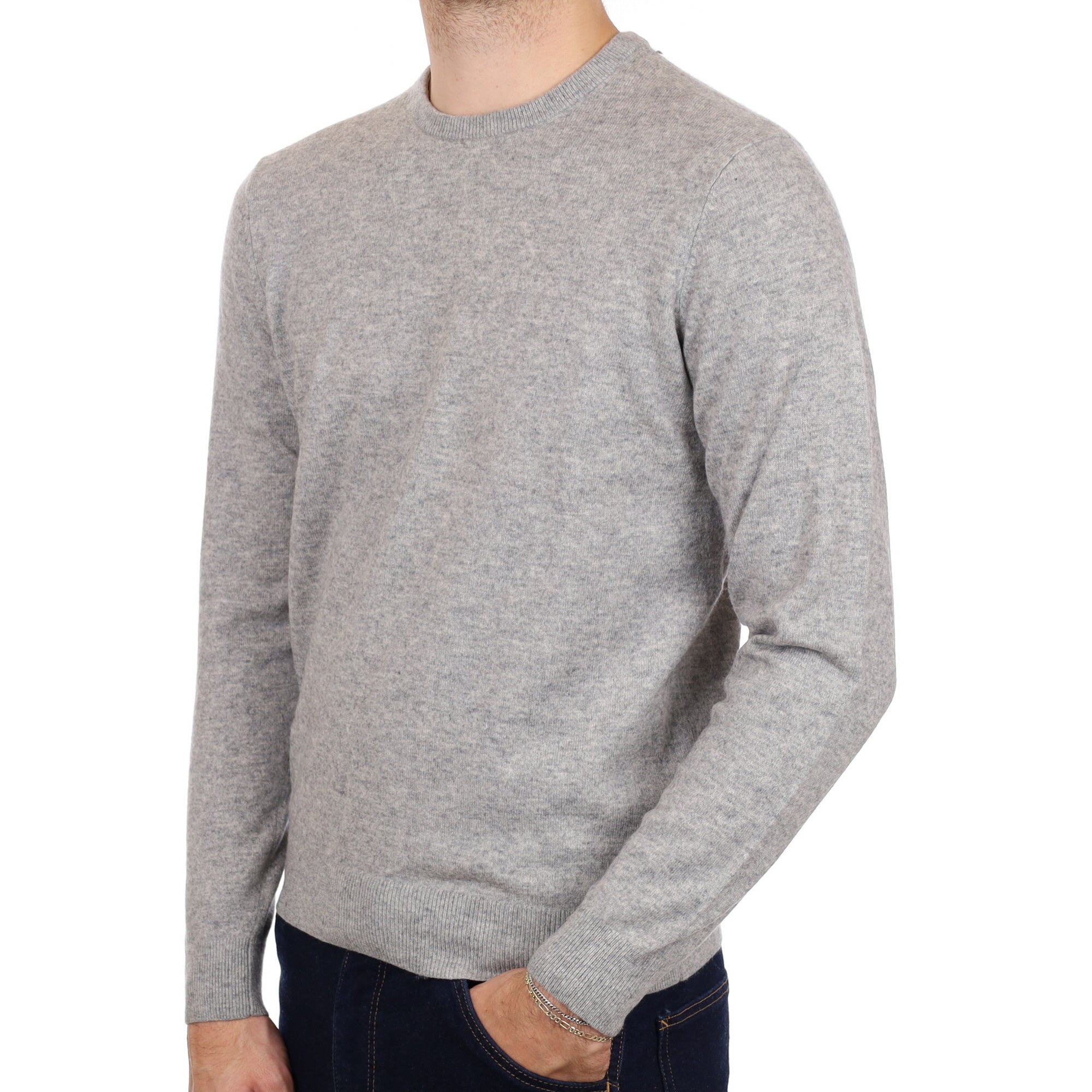 Men's Smoke Grey Cashmere Crew Neck Jumper Medium