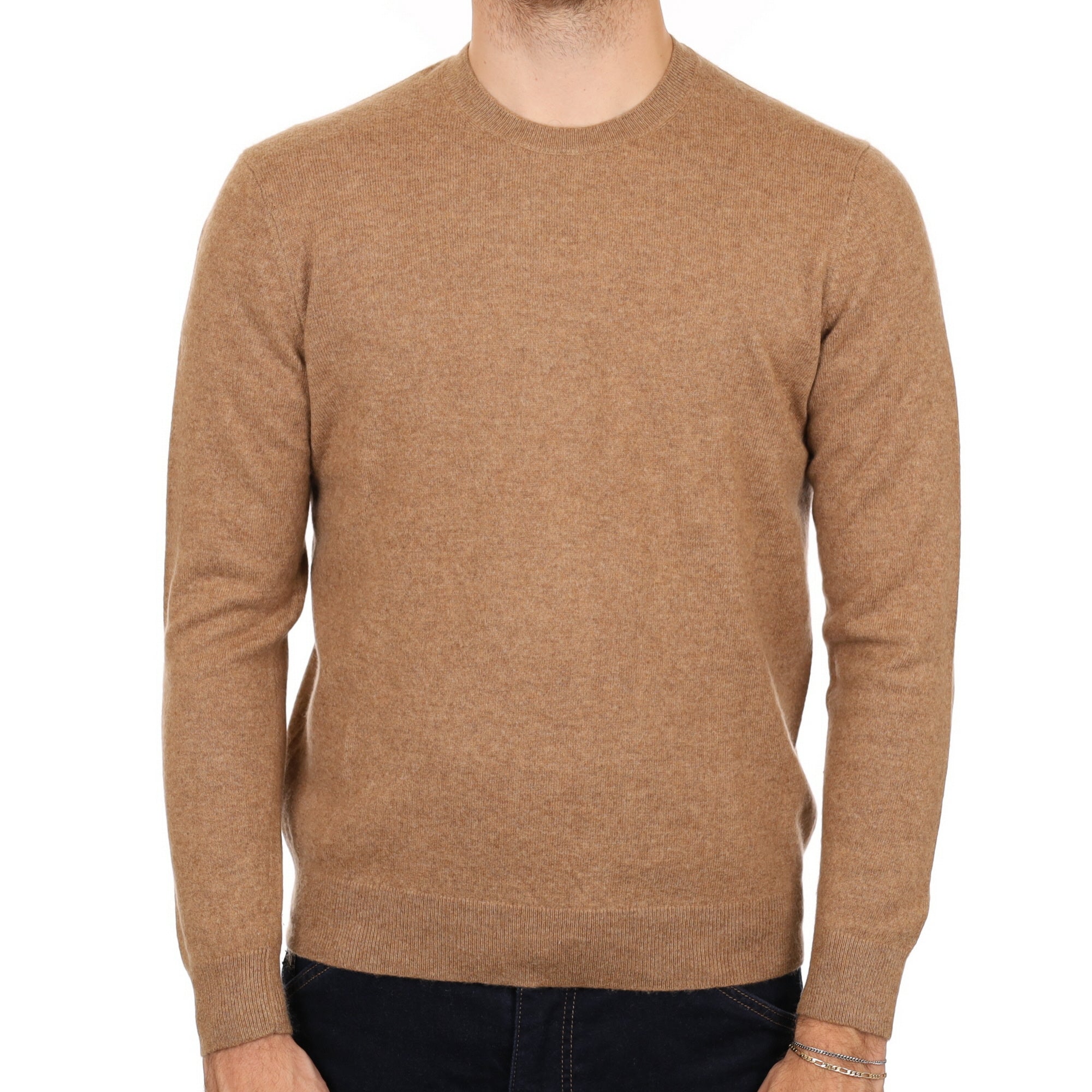 Men's Butterscotch Brown Cashmere Crew Neck Jumper Medium