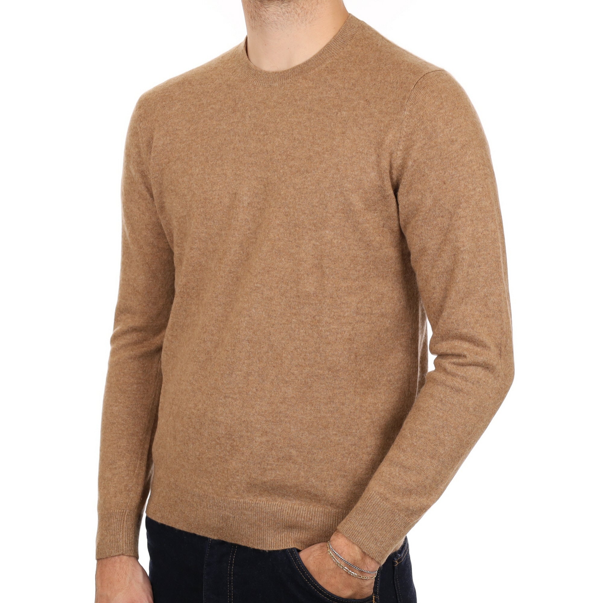 Men's Butterscotch Brown Cashmere Crew Neck Jumper Medium
