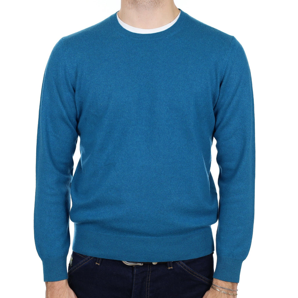 Men's Teal Blue Cashmere Crew Neck Jumper Medium