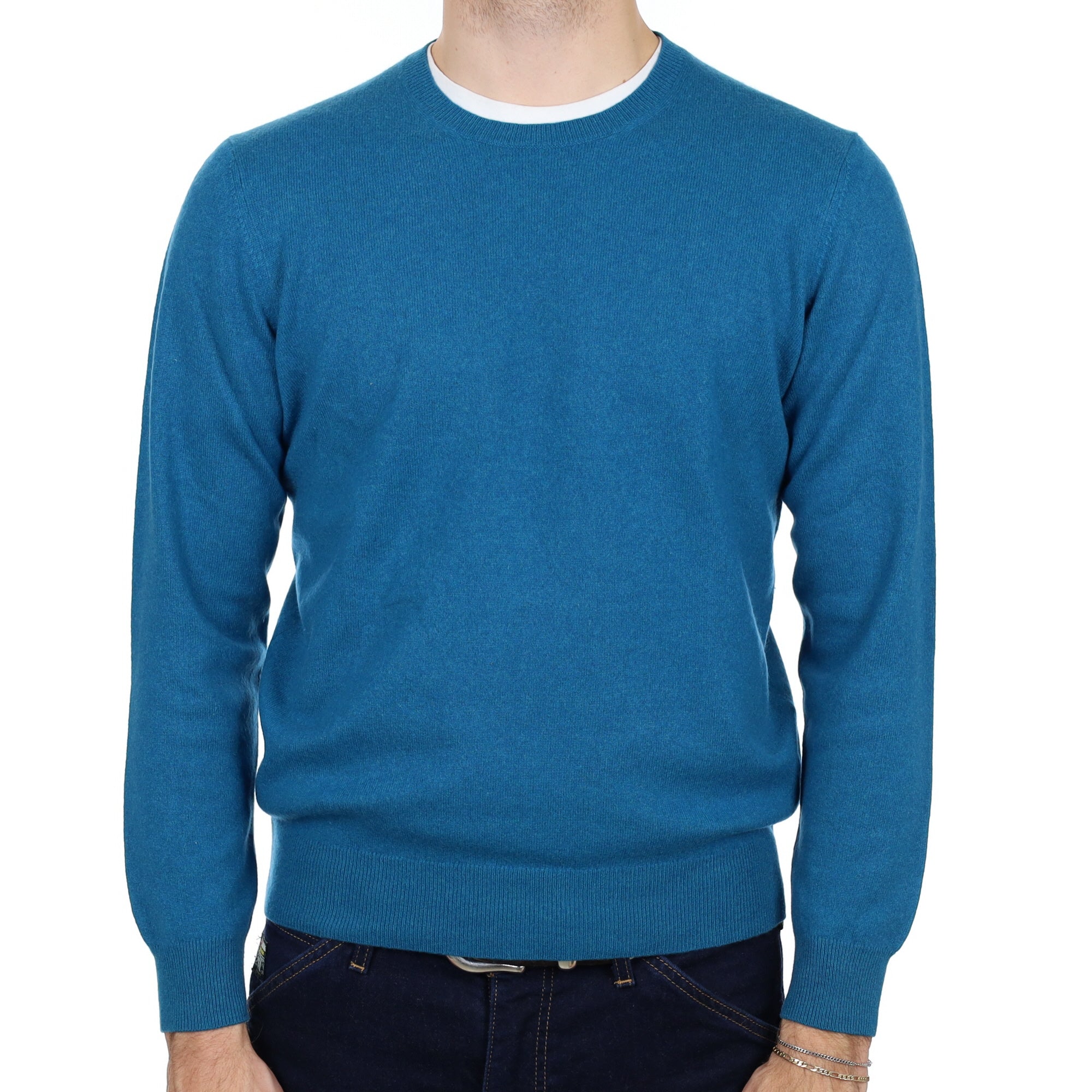 Men's Teal Blue Cashmere Crew Neck Jumper Medium