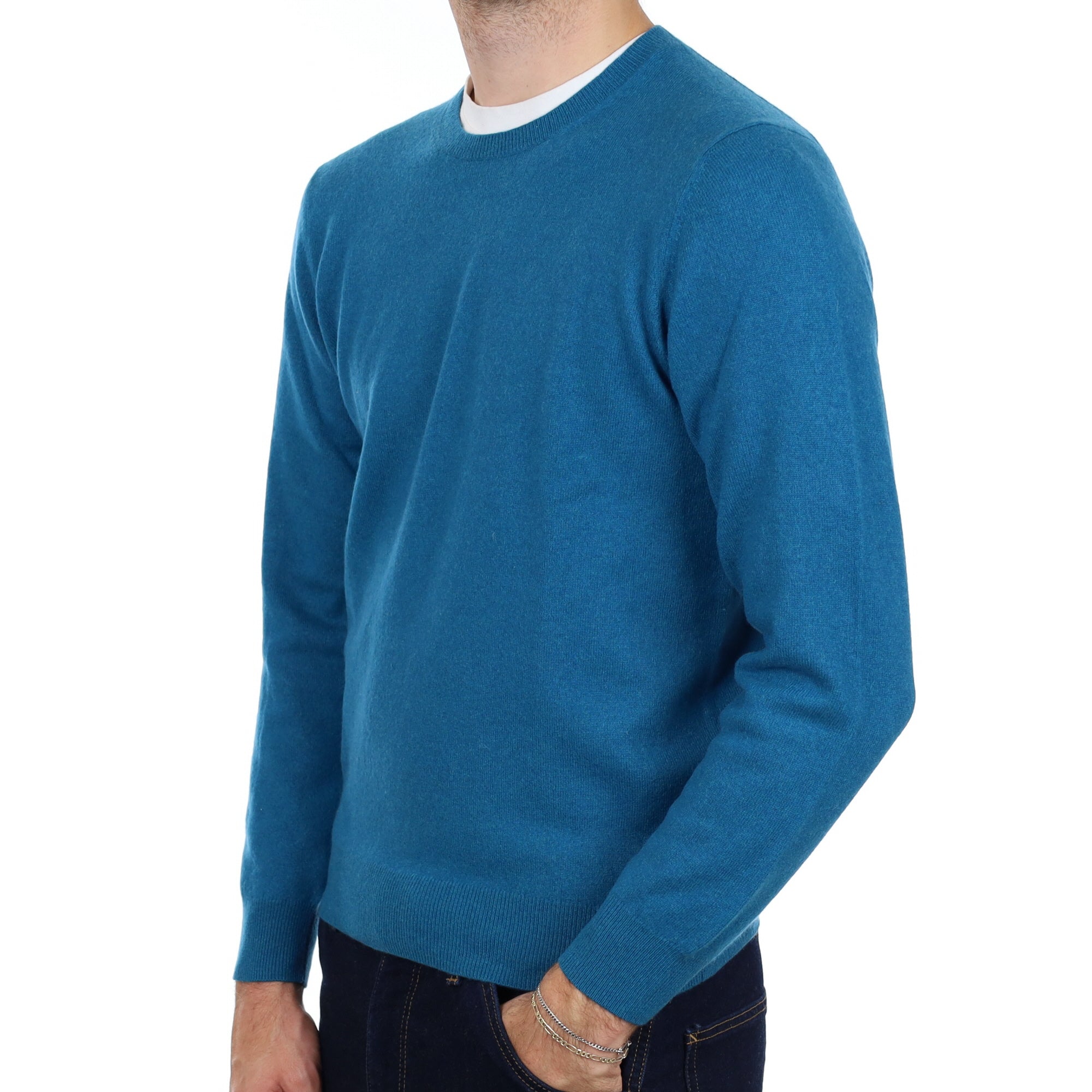 Men's Teal Blue Cashmere Crew Neck Jumper Medium