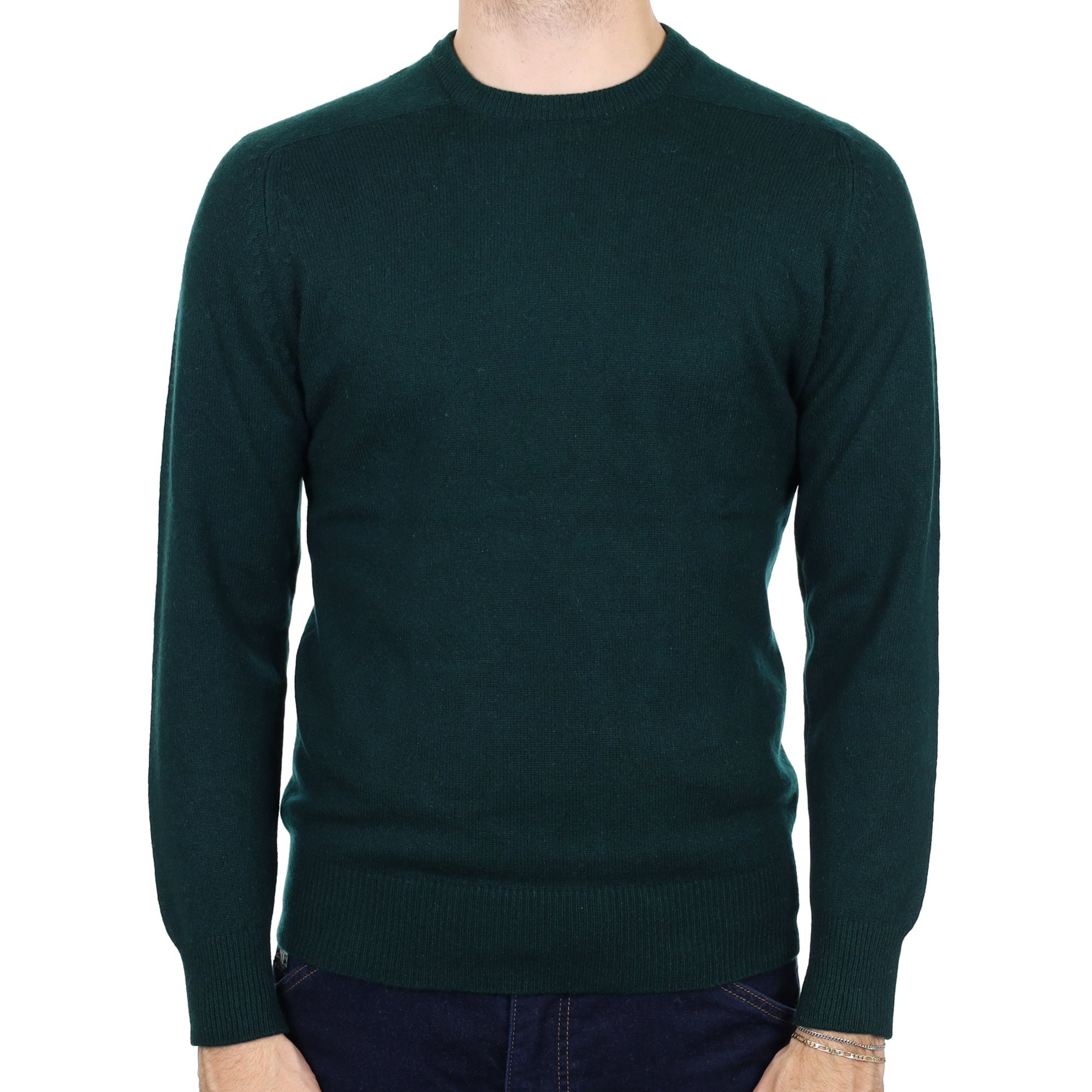 Men's Bottle Green Cashmere Crew Neck Jumper Medium