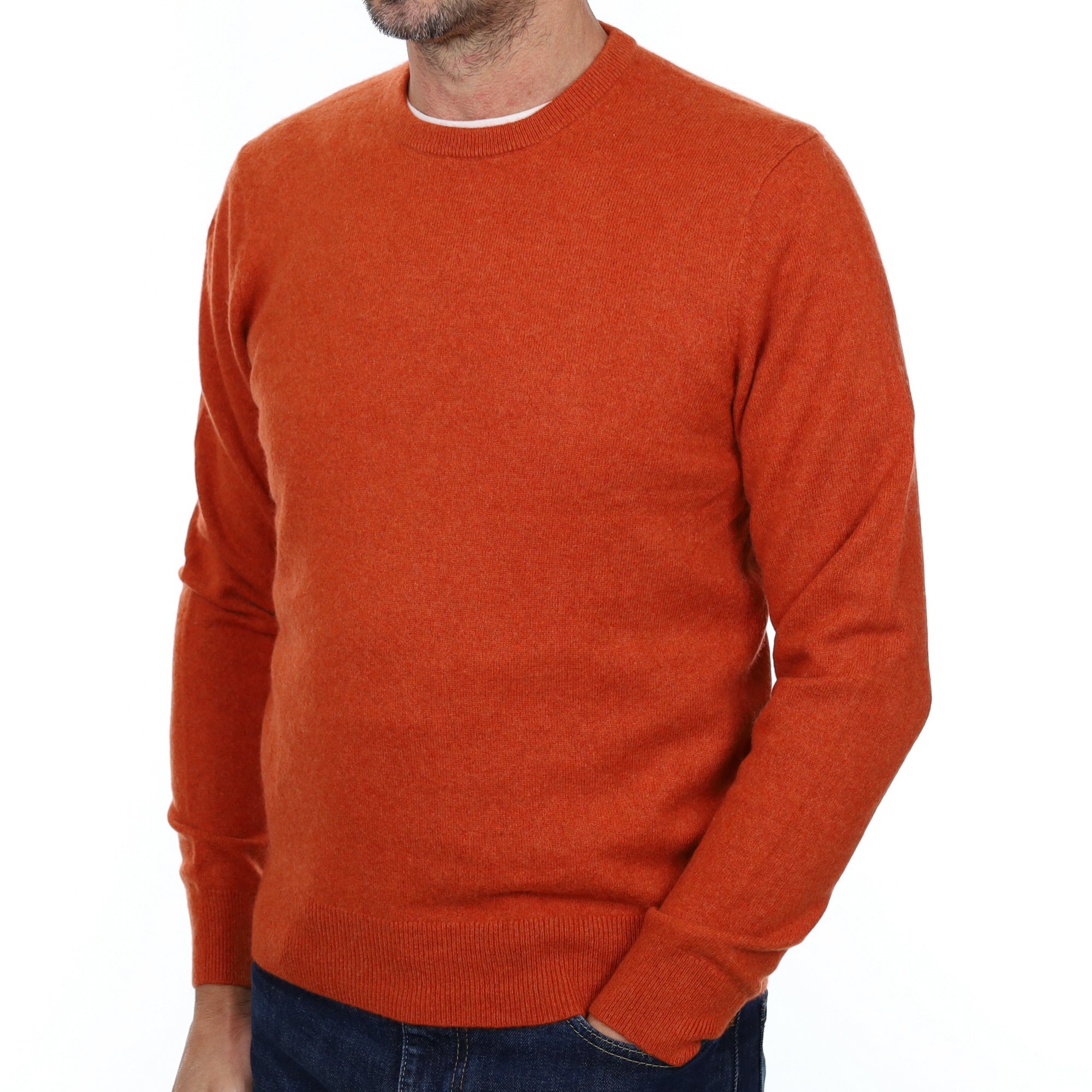 Men's Pumpkin Orange Cashmere Crew Neck Jumper Small