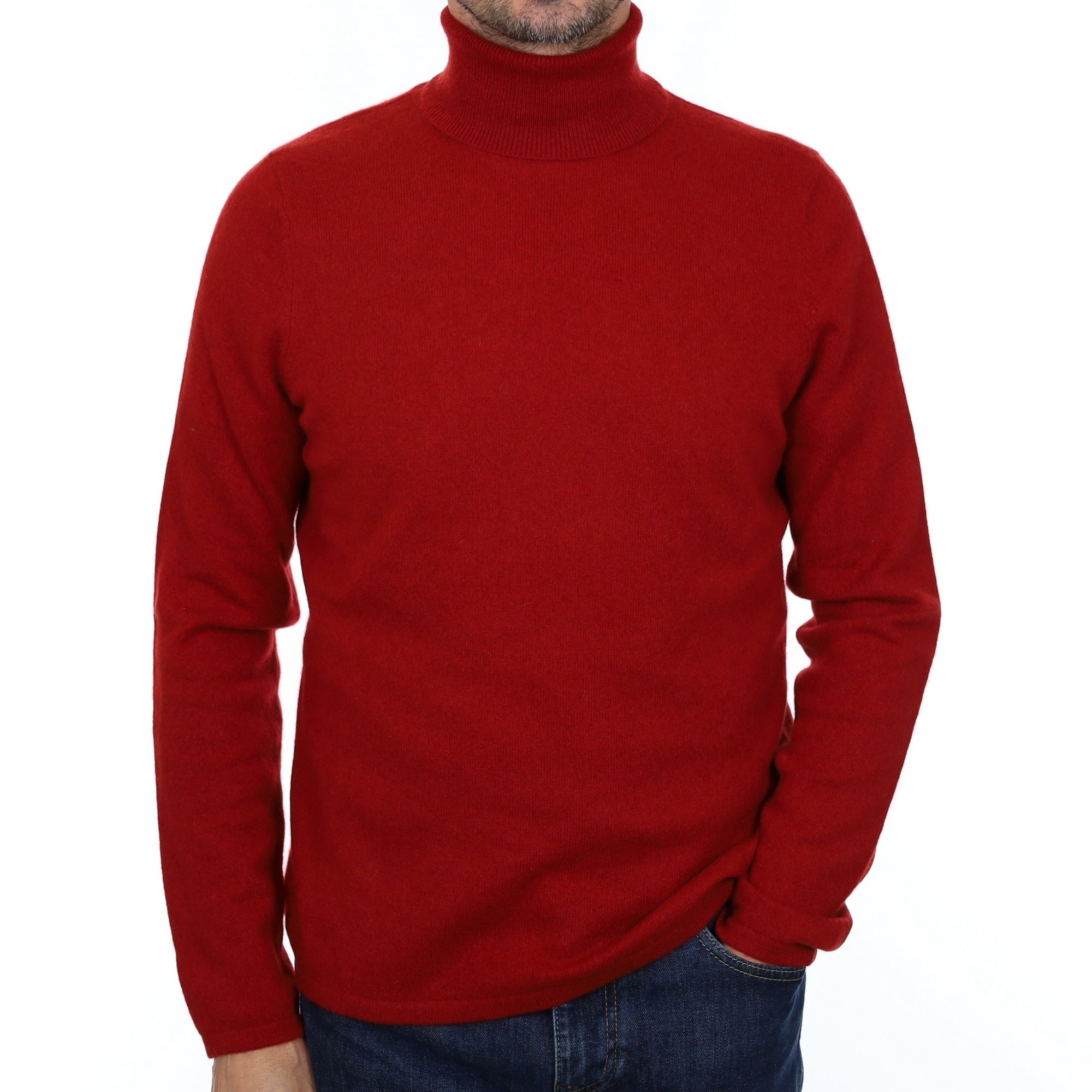 Men's Spanish Red Cashmere Polo Neck Jumper Small