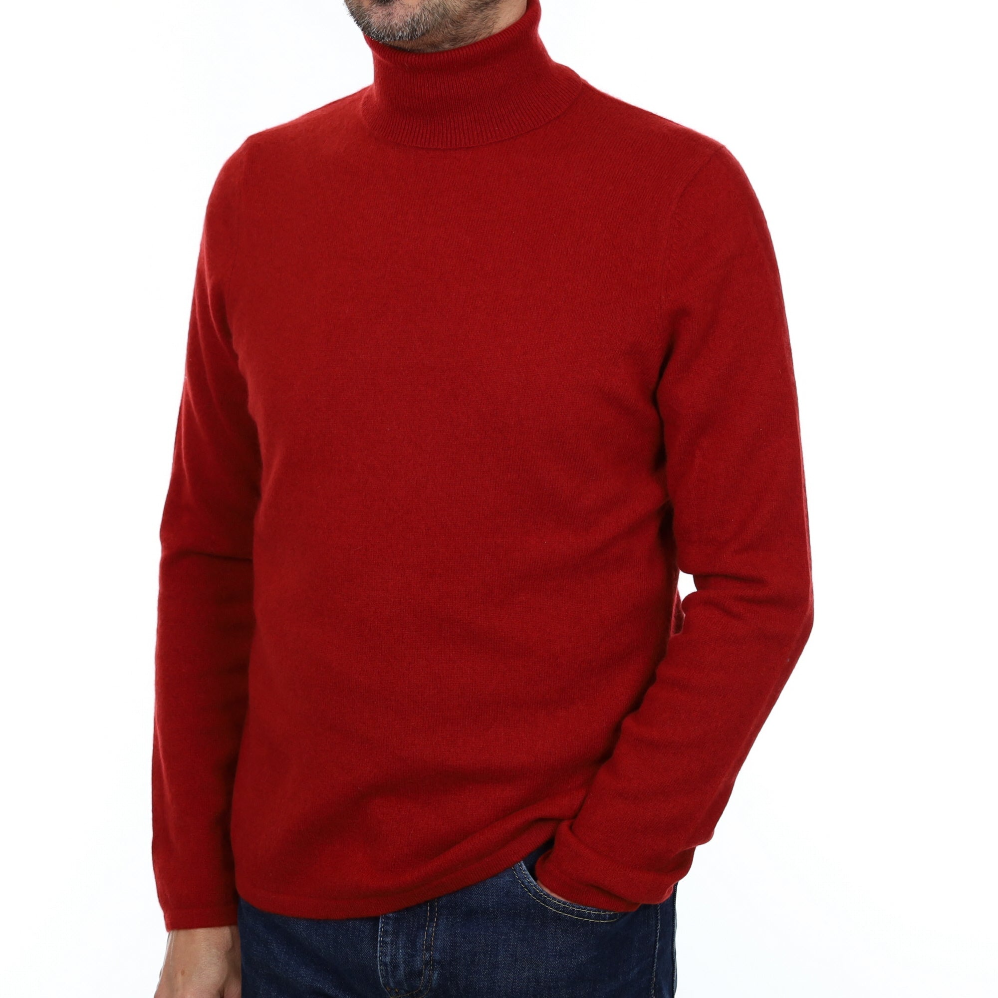 Men's Spanish Red Cashmere Polo Neck Jumper Small