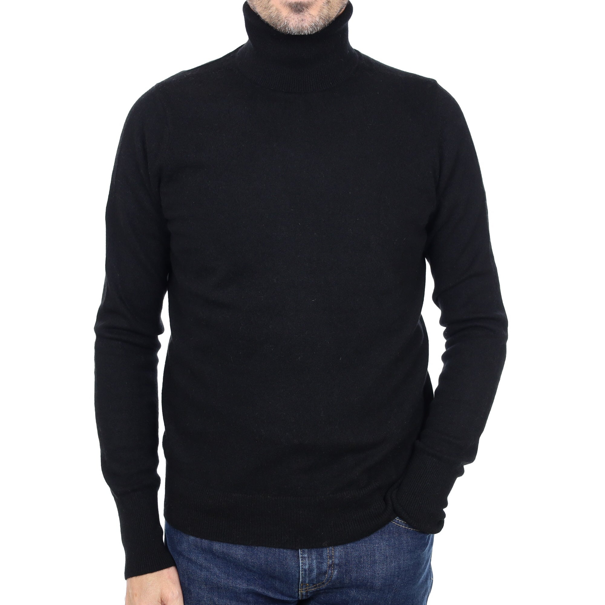 Men's Black Cashmere Polo Neck Jumper Small