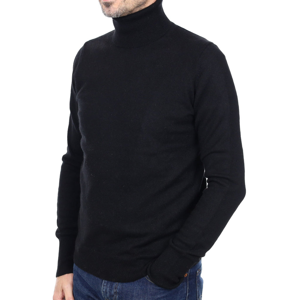 Men's Black Cashmere Polo Neck Jumper Small