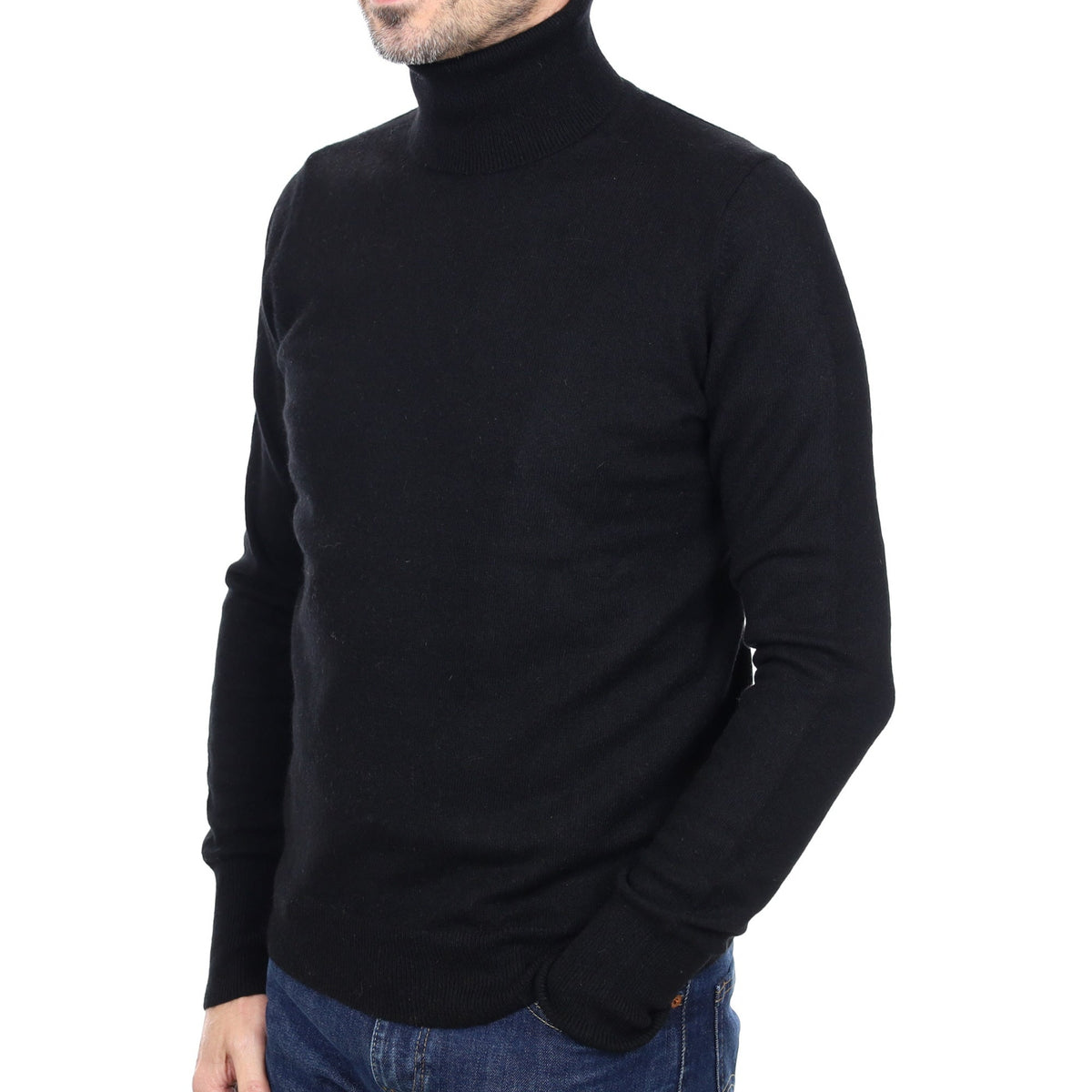 Men's Black Cashmere Polo Neck Jumper Small