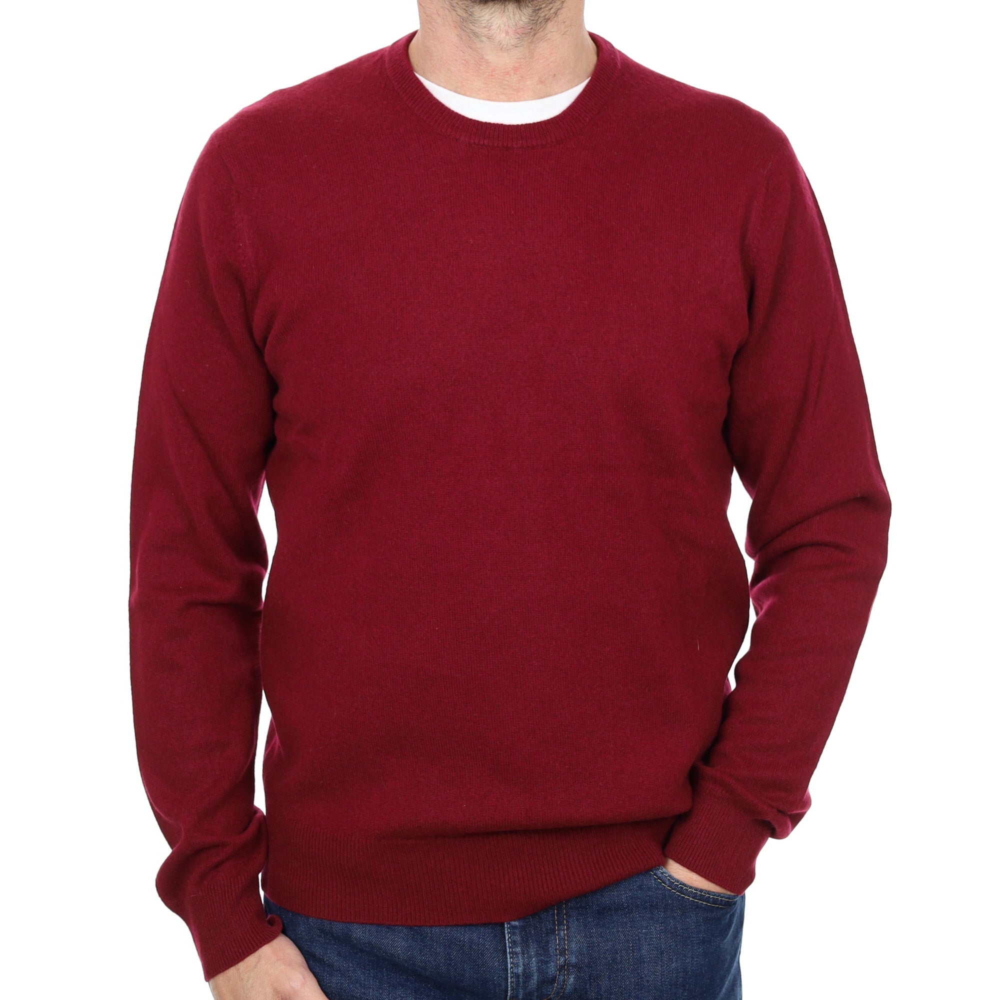 Men's Burgundy Red Cashmere Crew Neck Jumper Small