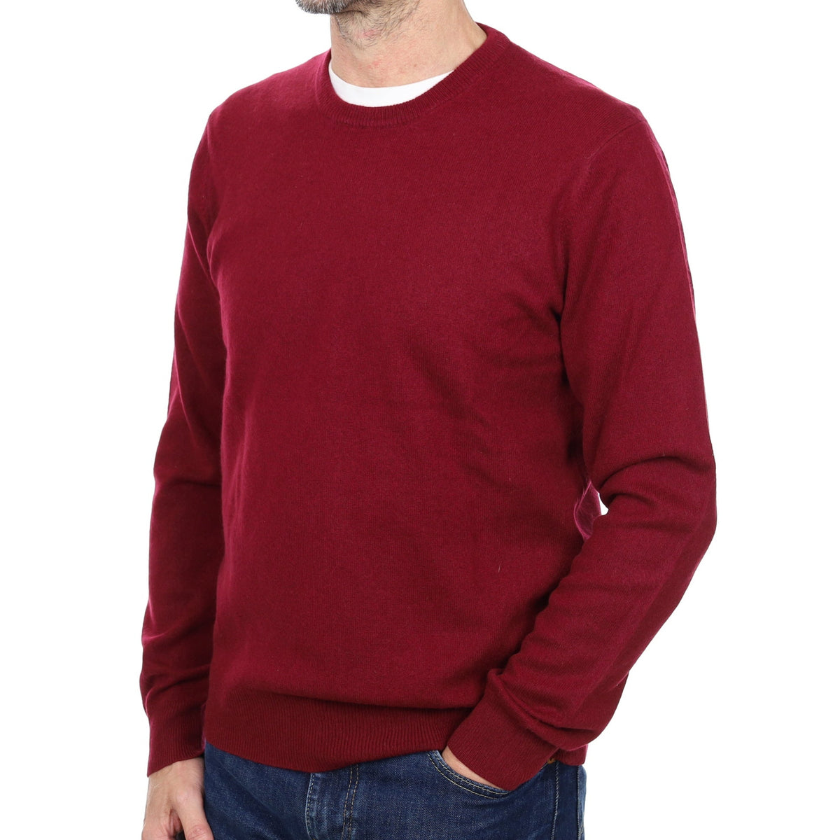 Men's Burgundy Red Cashmere Crew Neck Jumper Small