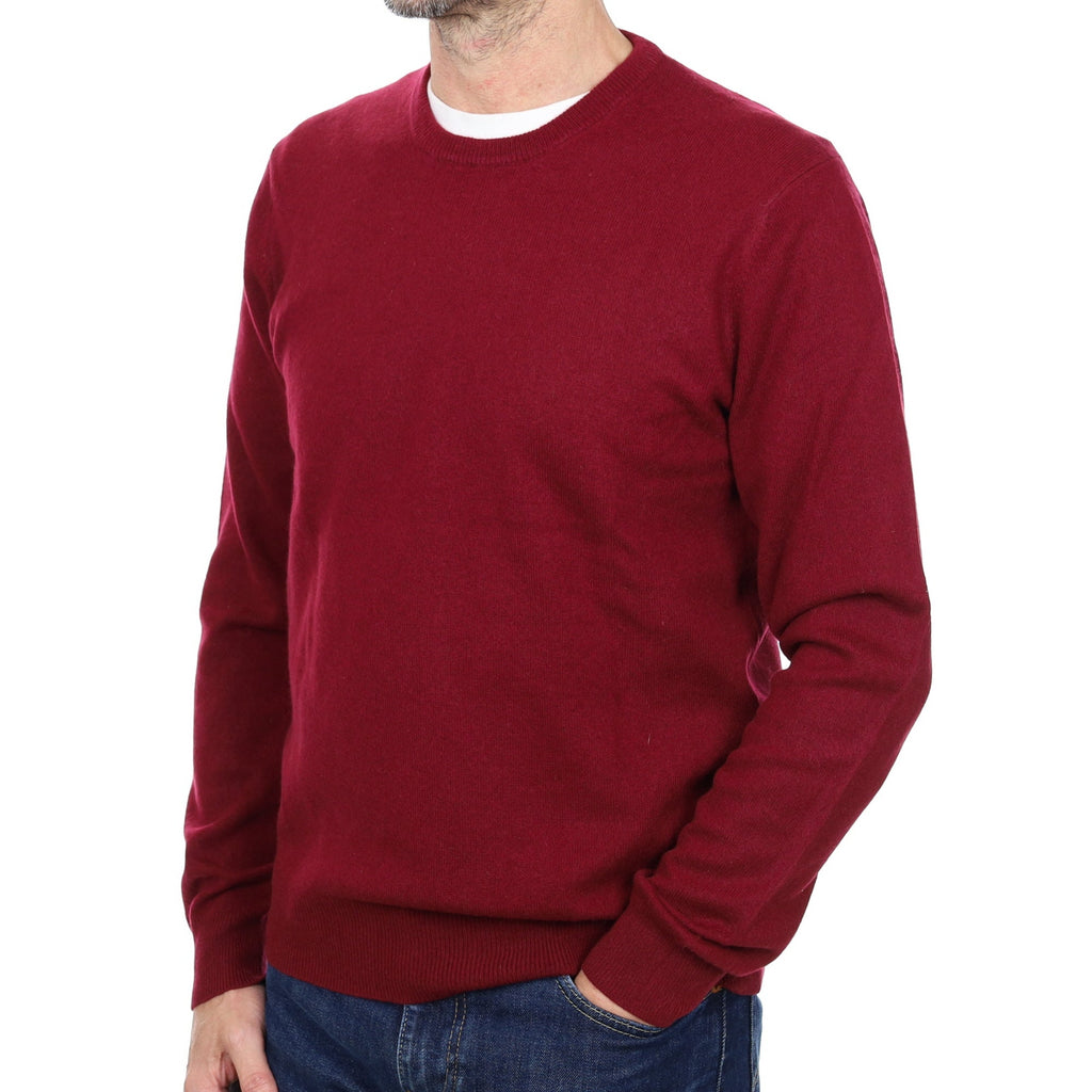 Men's Burgundy Red Cashmere Crew Neck Jumper Small