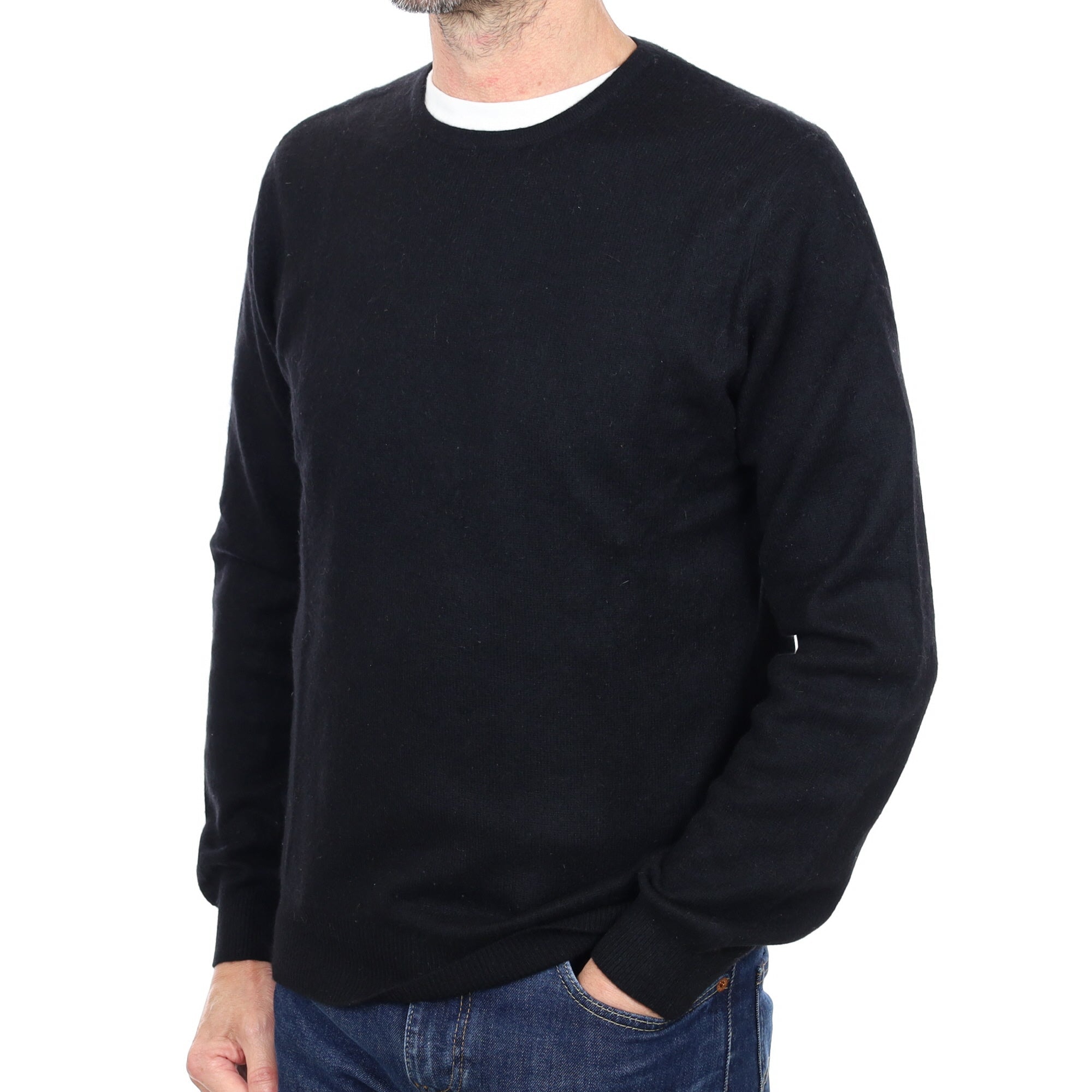 Men's Black Cashmere Crew Neck Jumper Small
