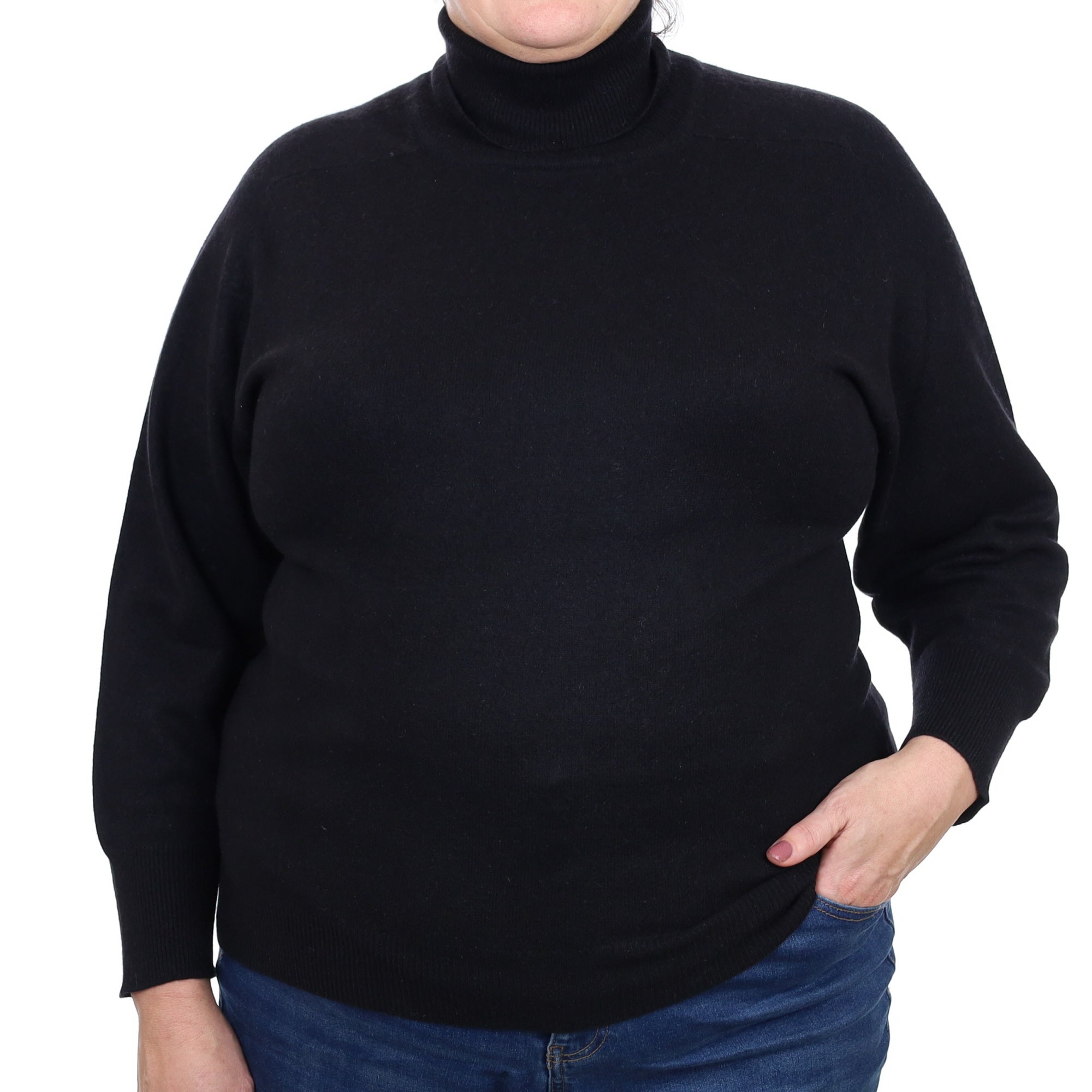Black Cashmere Polo Neck Jumper Extra Large