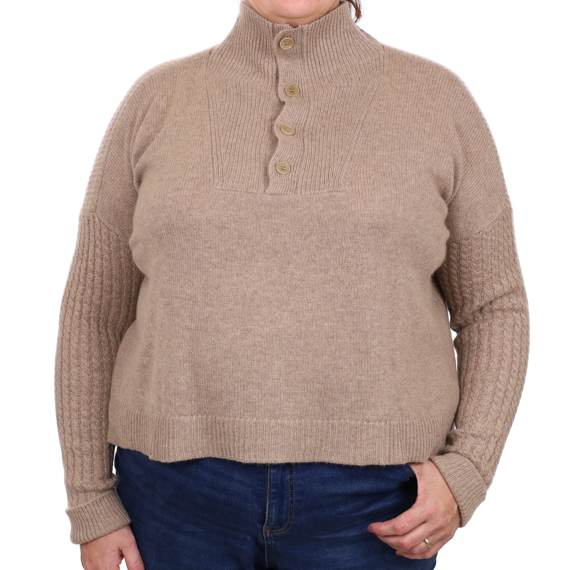Mocha Brown Cashmere Buttoned Turtle Neck Jumper Extra Large