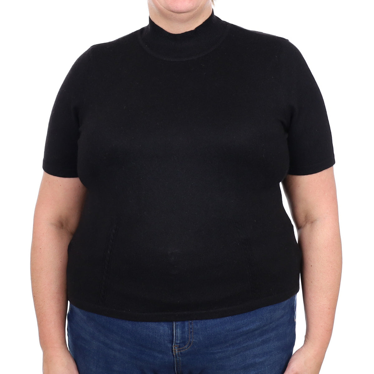 Black Cashmere Short Sleeve Polo Neck Jumper Extra Large