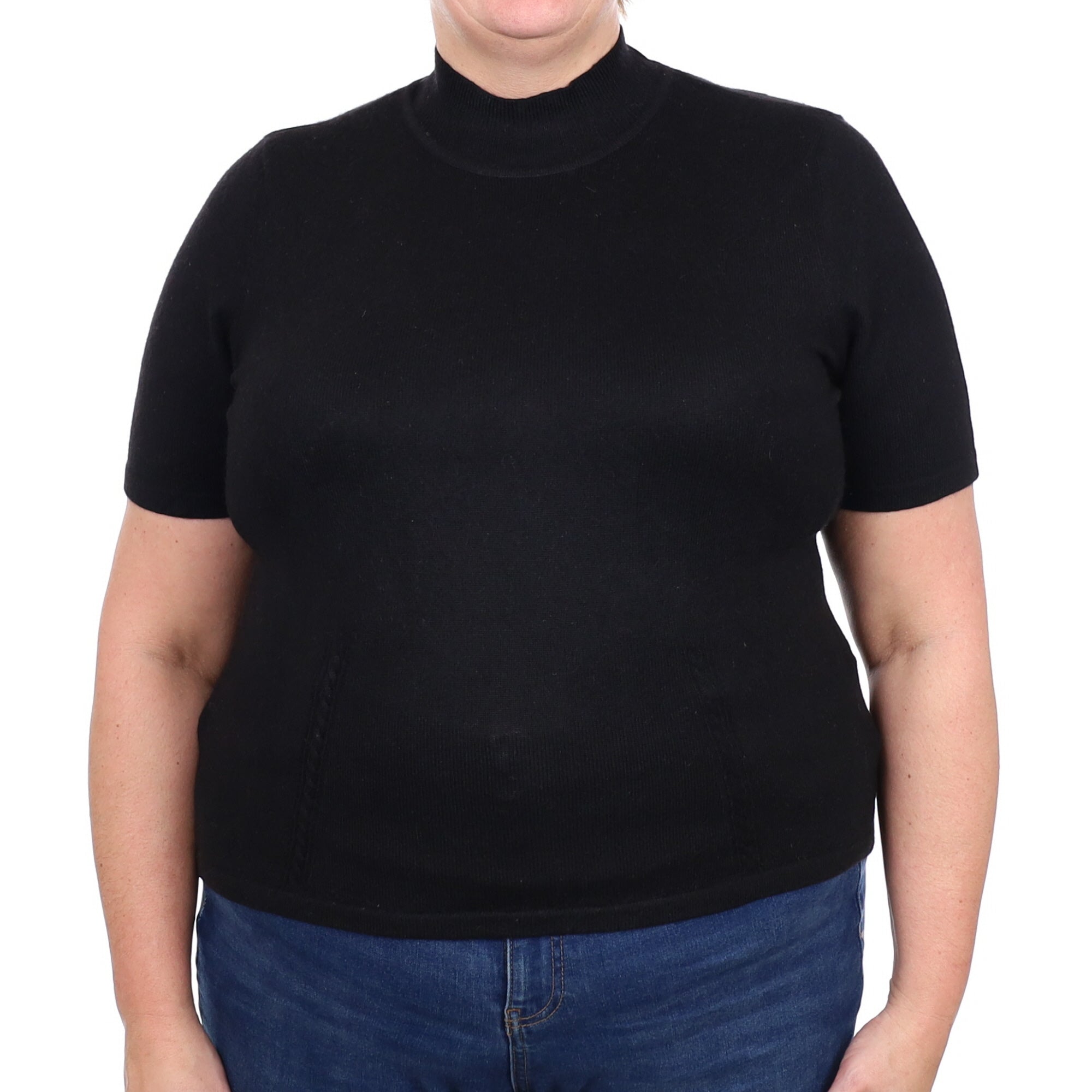 Black Cashmere Short Sleeve Polo Neck Jumper Extra Large