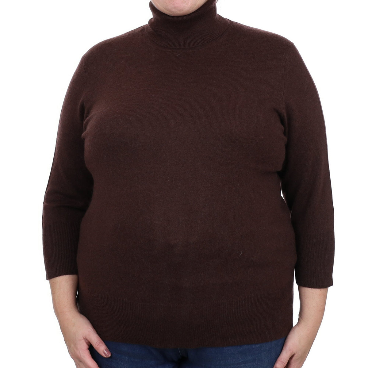 Chocolate Brown Cashmere Polo Neck Jumper Extra Large