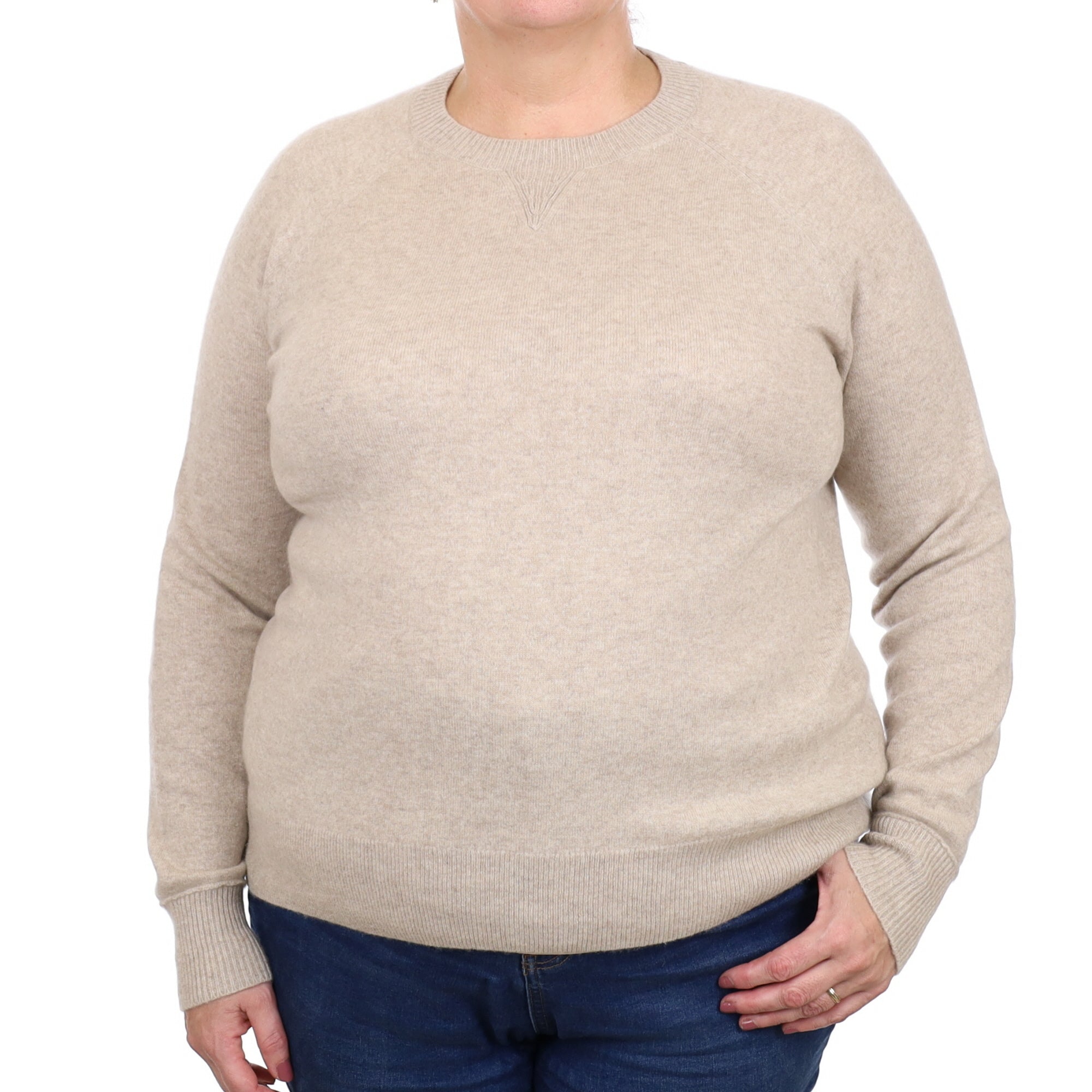 Fawn Cashmere Sweatshirt Style Crew Neck Jumper Extra Large