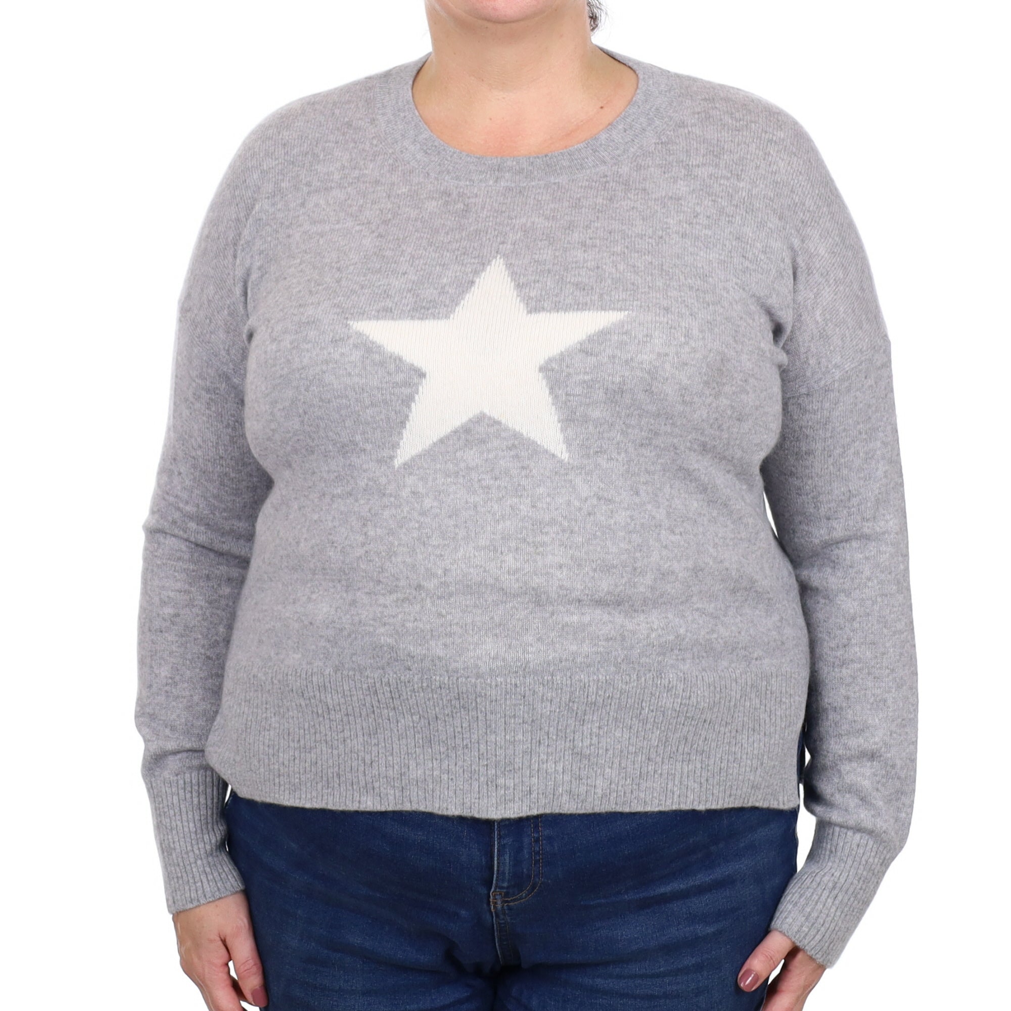 Smoke Grey Star Cashmere Crew Neck Jumper Extra Large