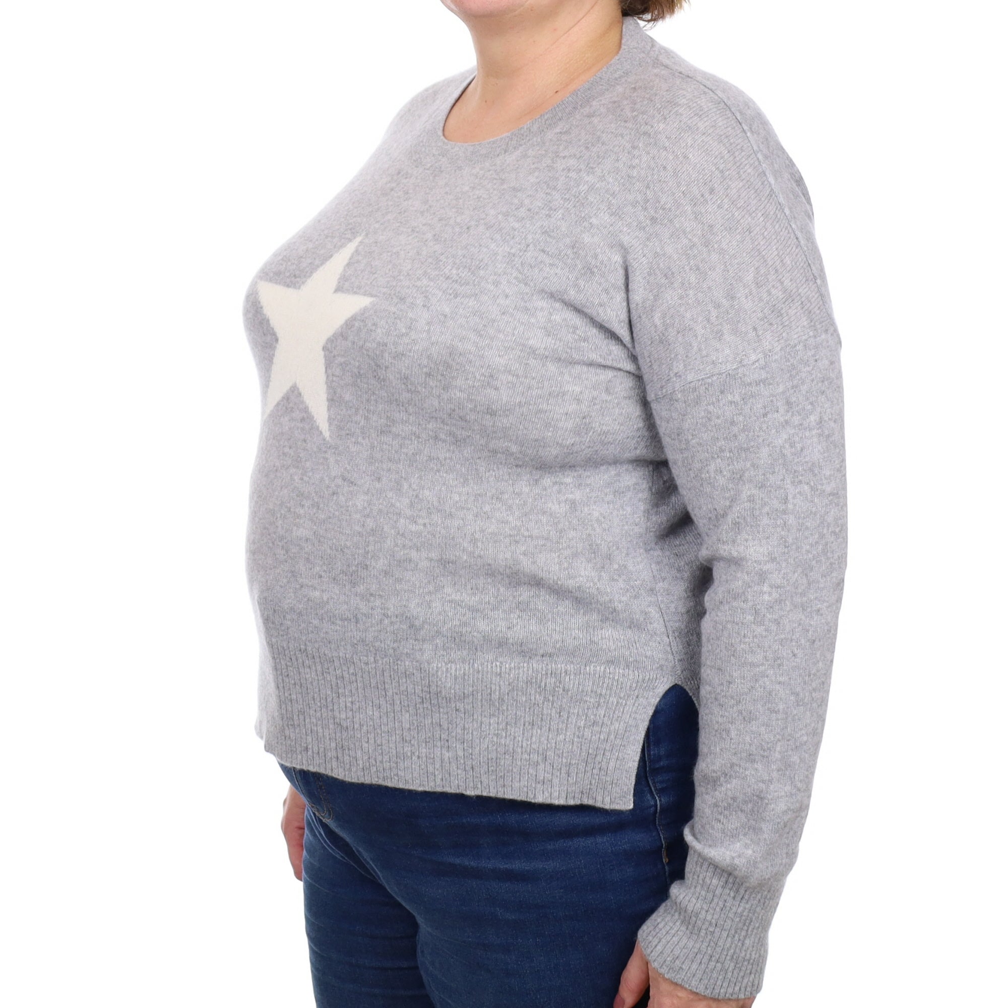 Smoke Grey Star Cashmere Crew Neck Jumper Extra Large